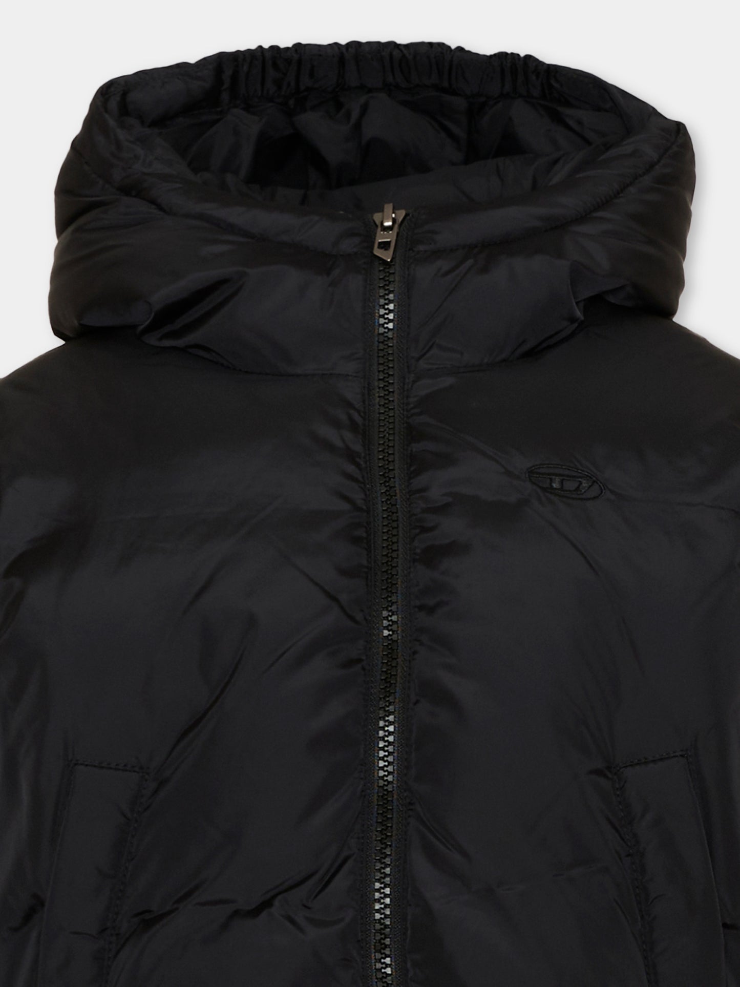 Piumino nero per bambina con cappuccio,Diesel,J03016 KXBVC K900