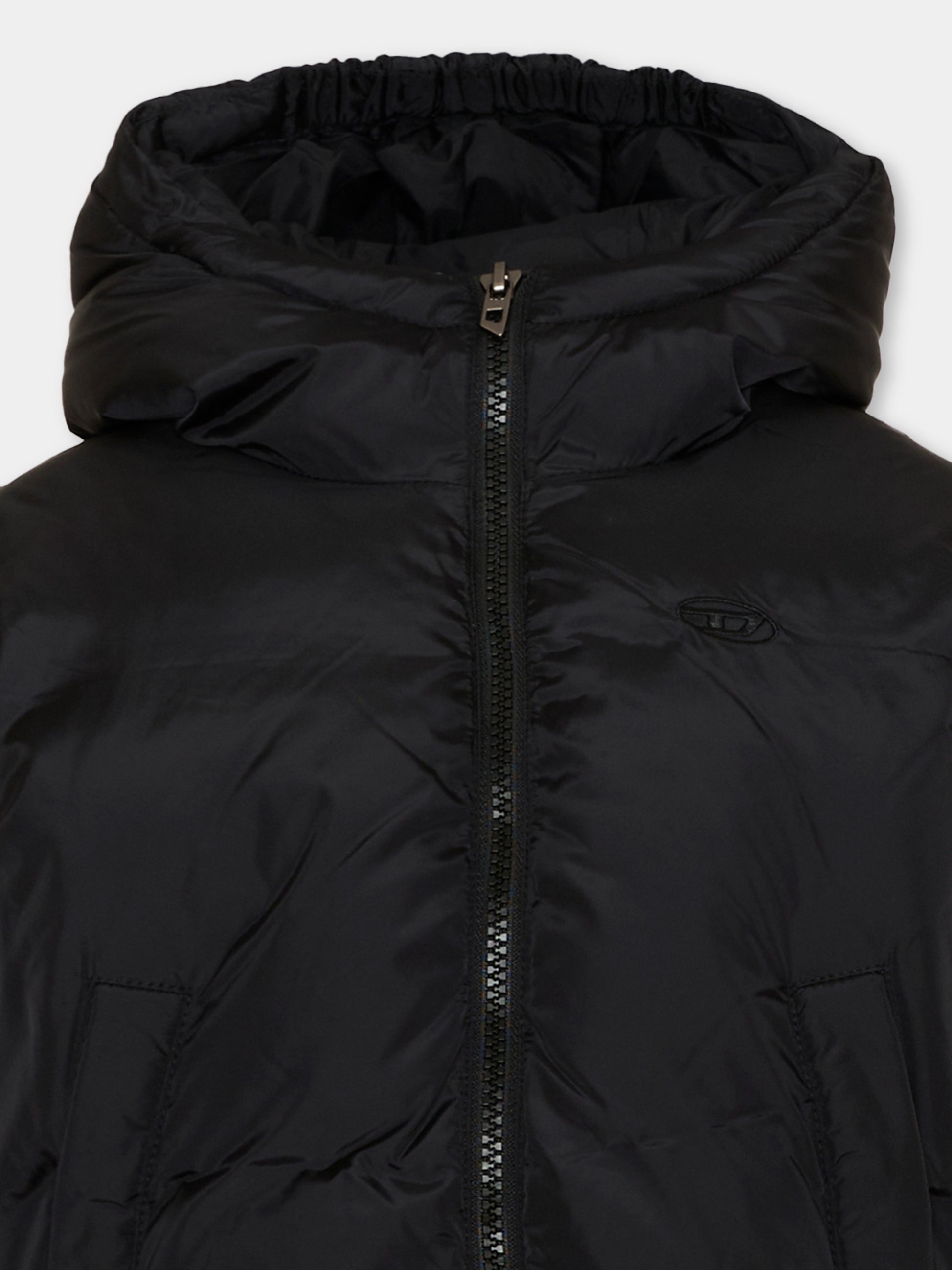 Piumino nero per bambina con cappuccio,Diesel,J03016 KXBVC K900