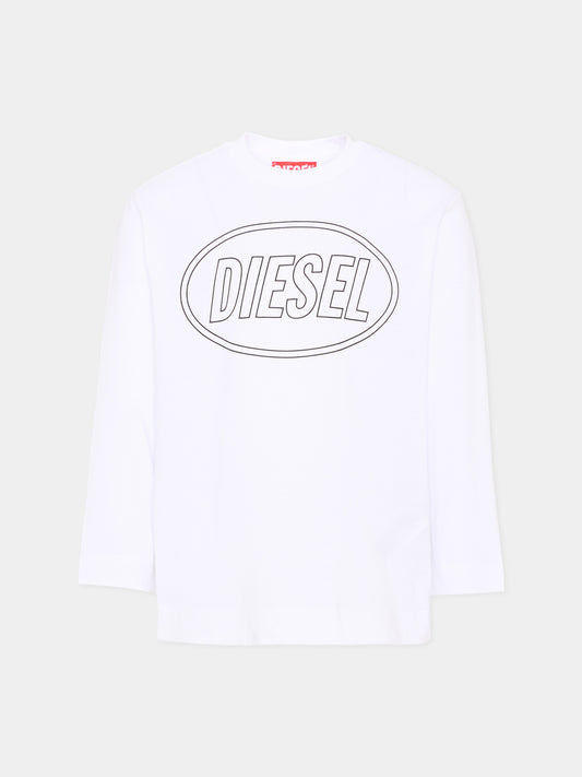 T-Shirt a manica lunga bianca per bambini con logo,Diesel,J03037 0GRAI K100