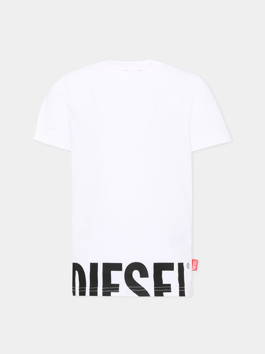 T-shirt bianca per bambino con logo,Diesel,J03040 00YI9 K100