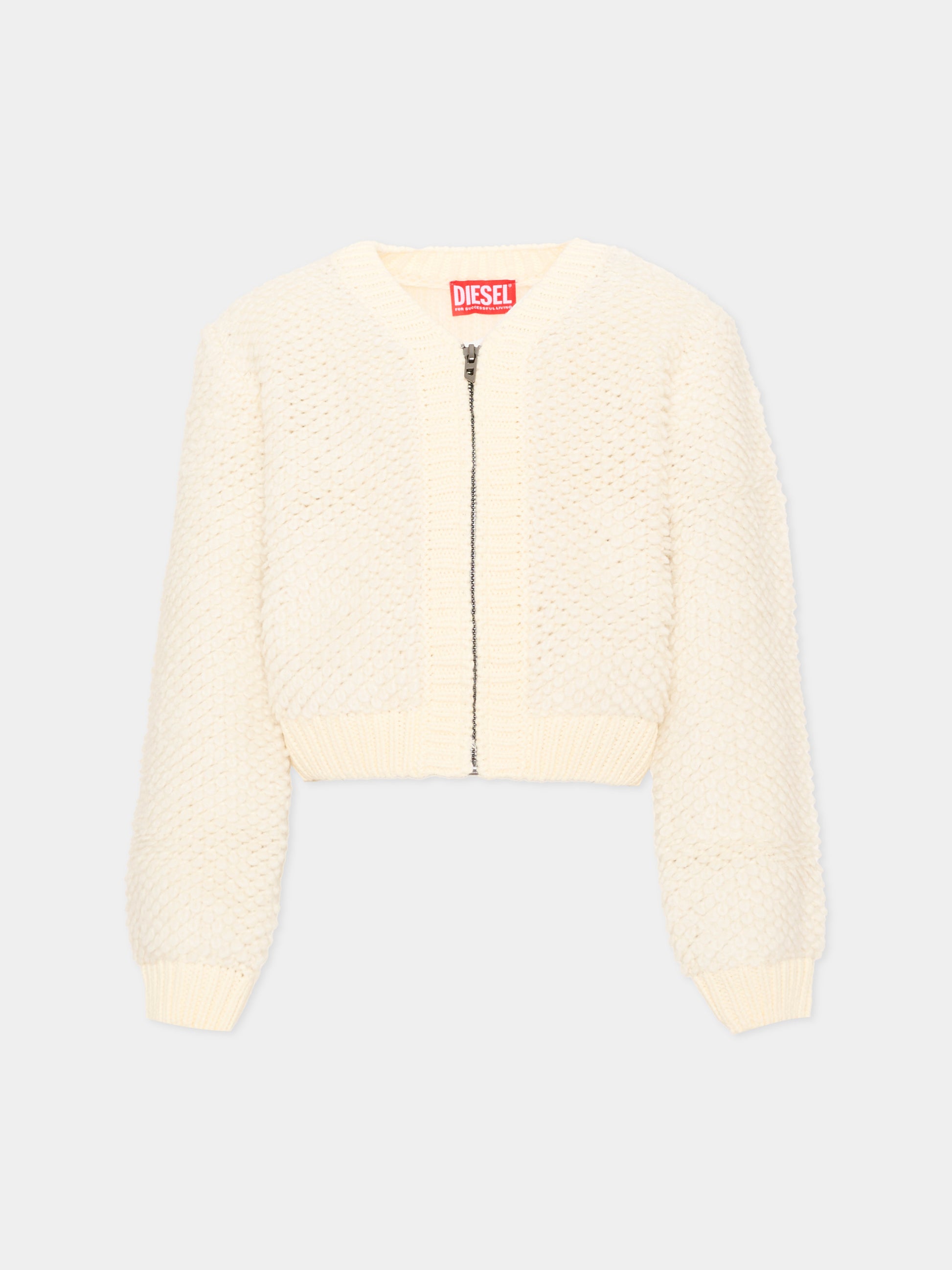 Cardigan avorio per bambina con zip,Diesel,J03049 KYA2J K141