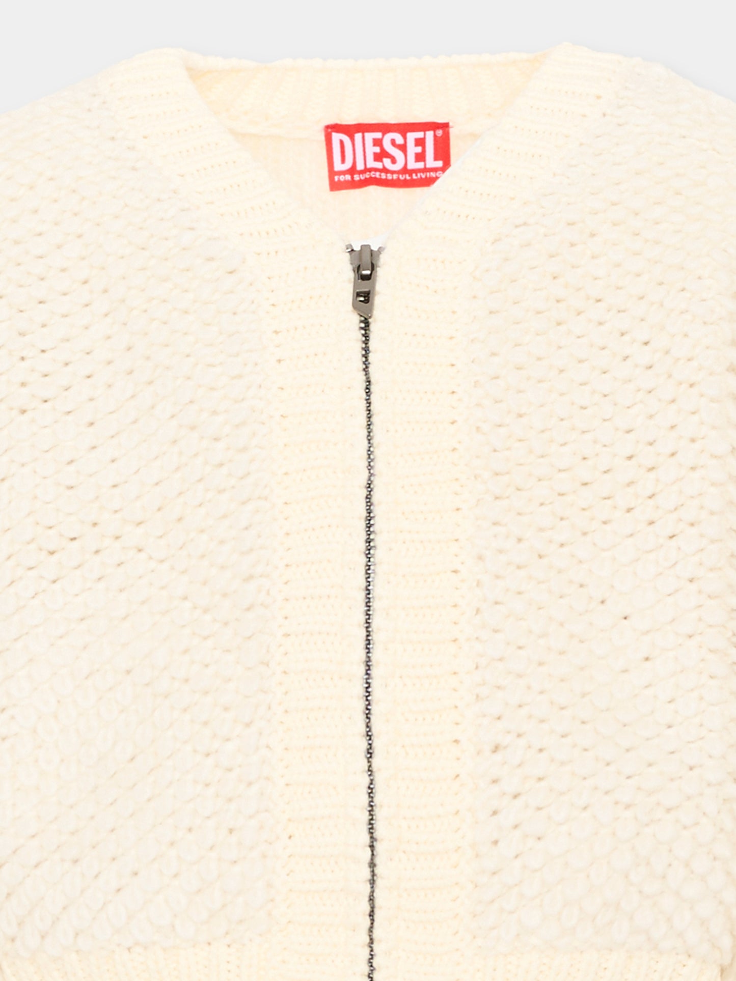 Cardigan avorio per bambina con zip,Diesel,J03049 KYA2J K141