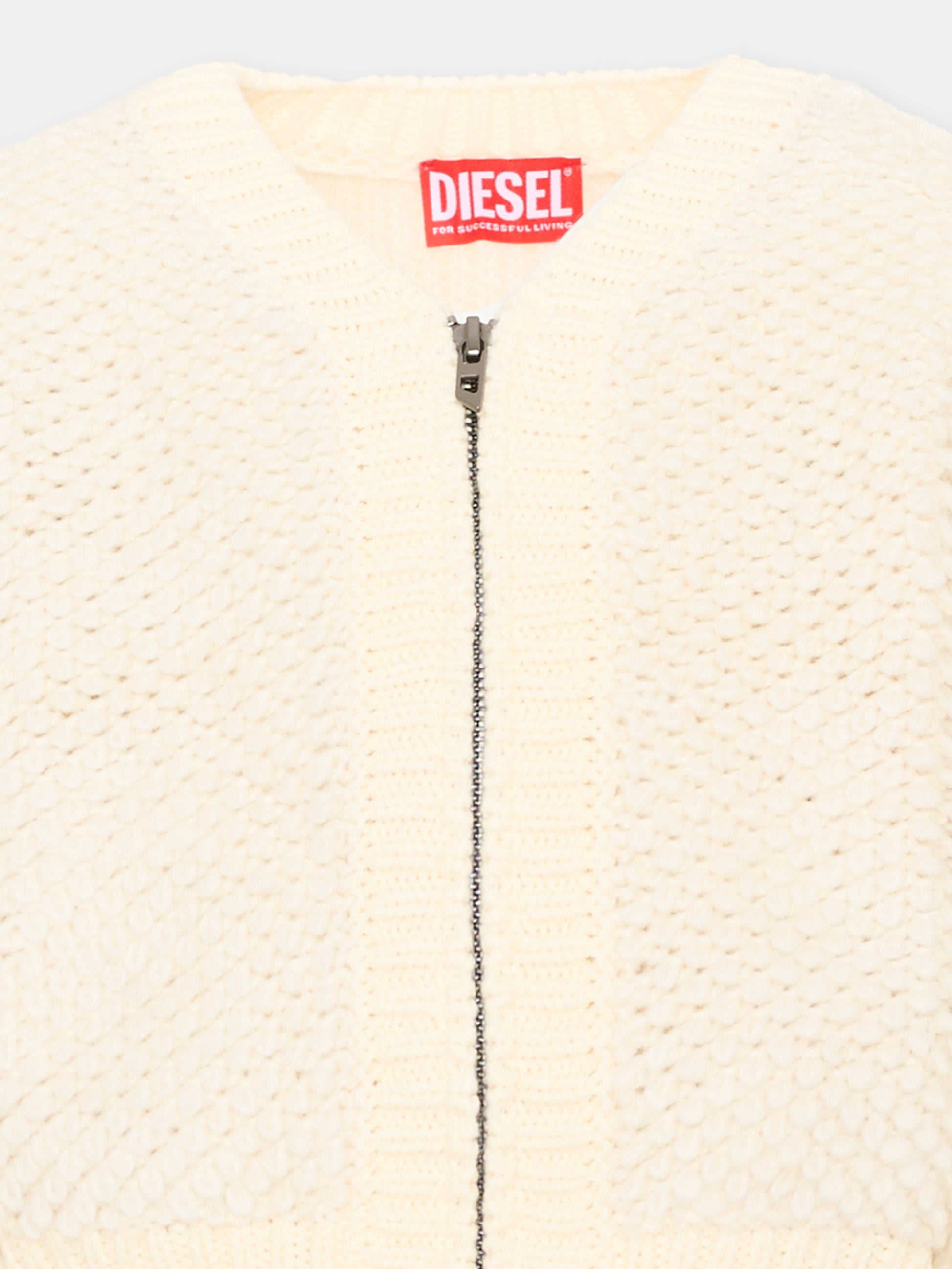 Cardigan avorio per bambina con zip,Diesel,J03049 KYA2J K141