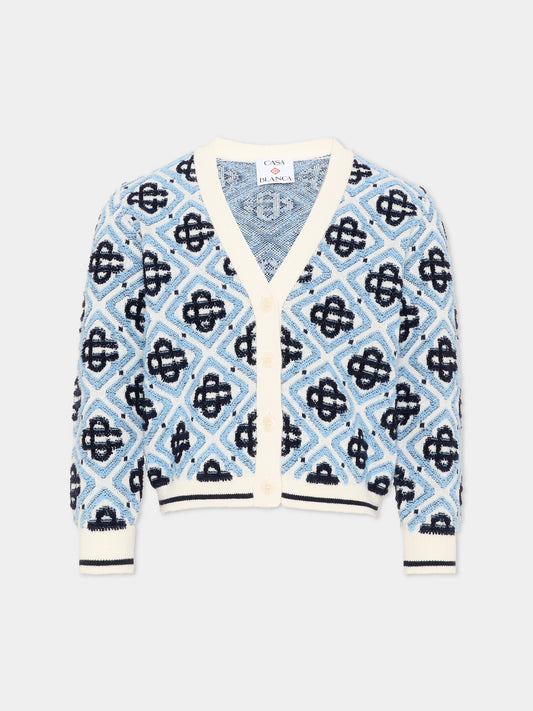 Cardigan bianco per bambina jacquard,Casablanca,K PF26 KW 1512 01
