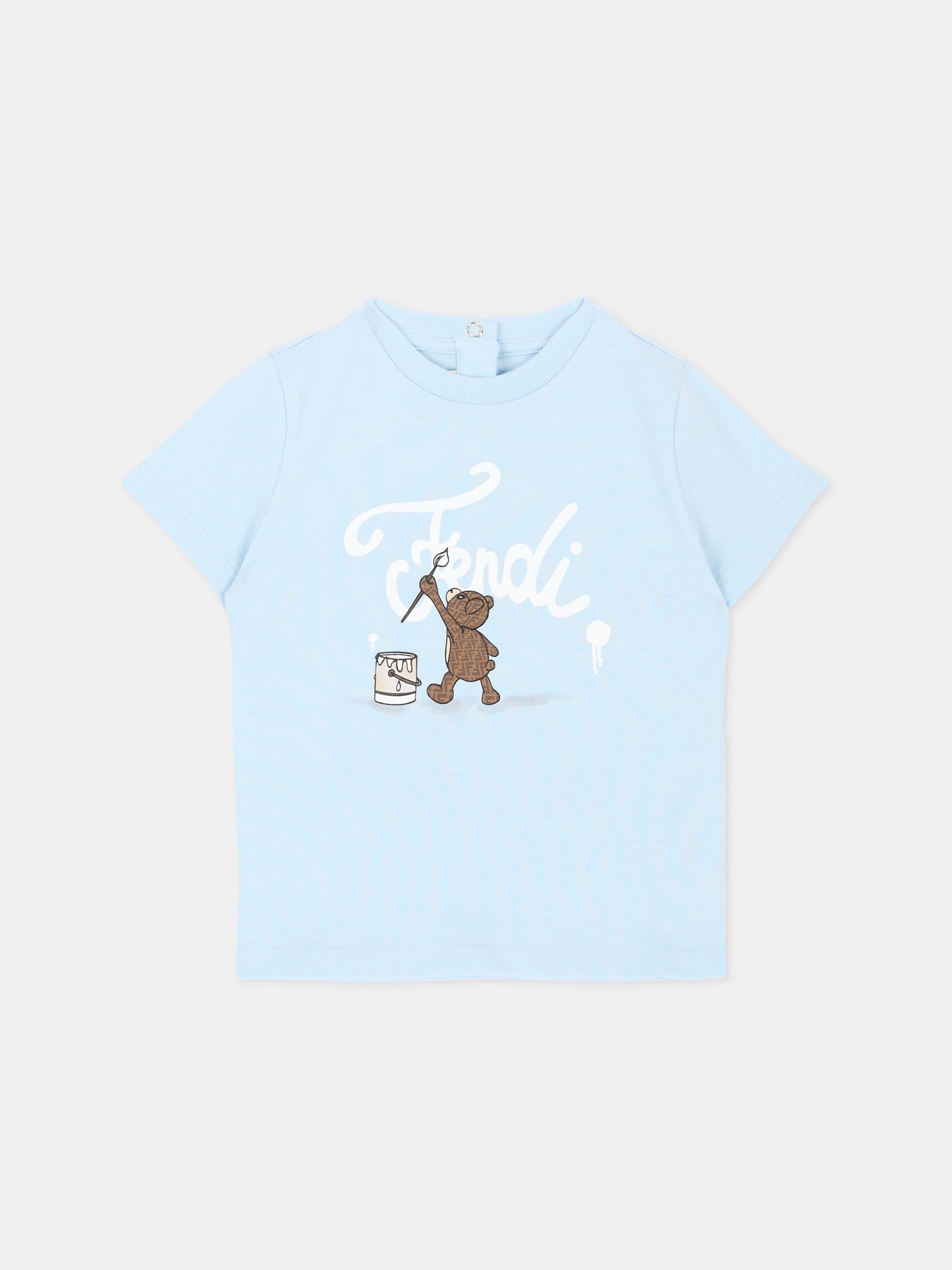 T-shirt celeste per neonato con logo,Fendi Kids,BUI120 AY8D F0EX7