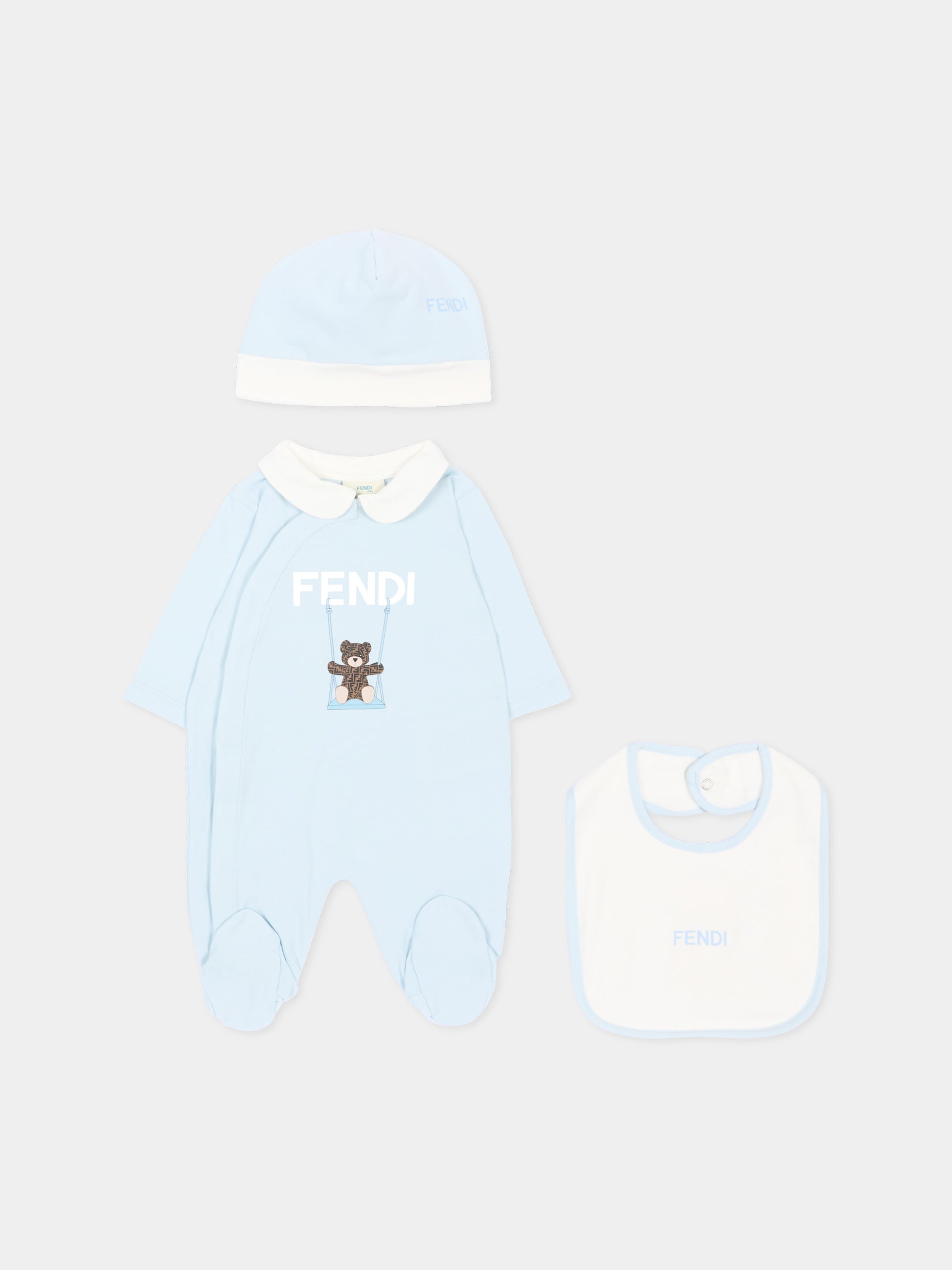 Set tutina azzurra Fendi Bear per neonato,Fendi Kids,BUK167 ST8 F19J4
