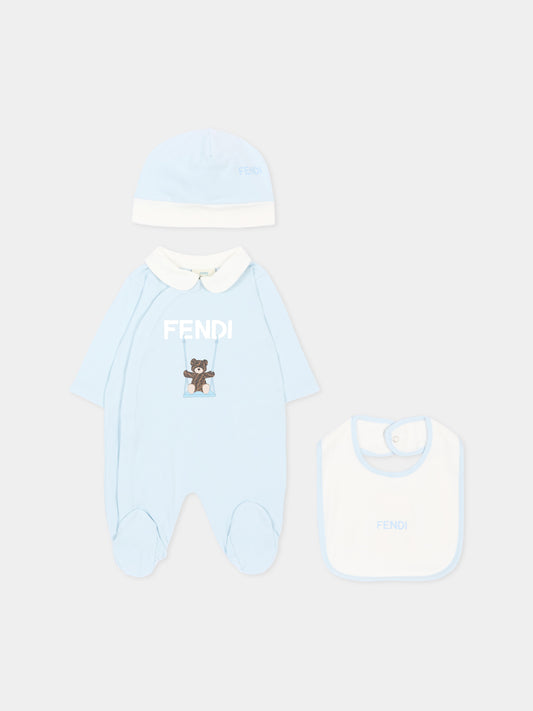 Set tutina azzurra Fendi Bear per neonato,Fendi Kids,BUK167 ST8 F19J4
