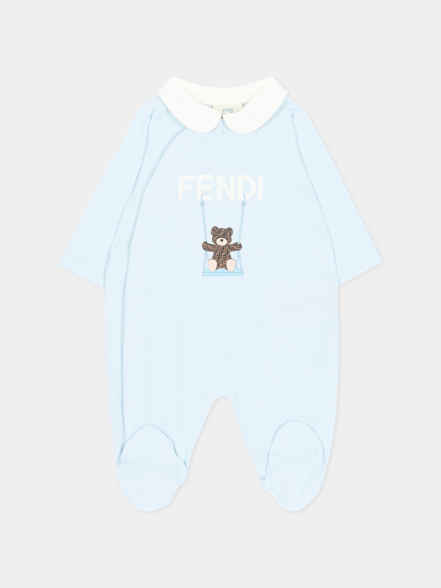 Set tutina azzurra Fendi Bear per neonato,Fendi Kids,BUK167 ST8 F19J4