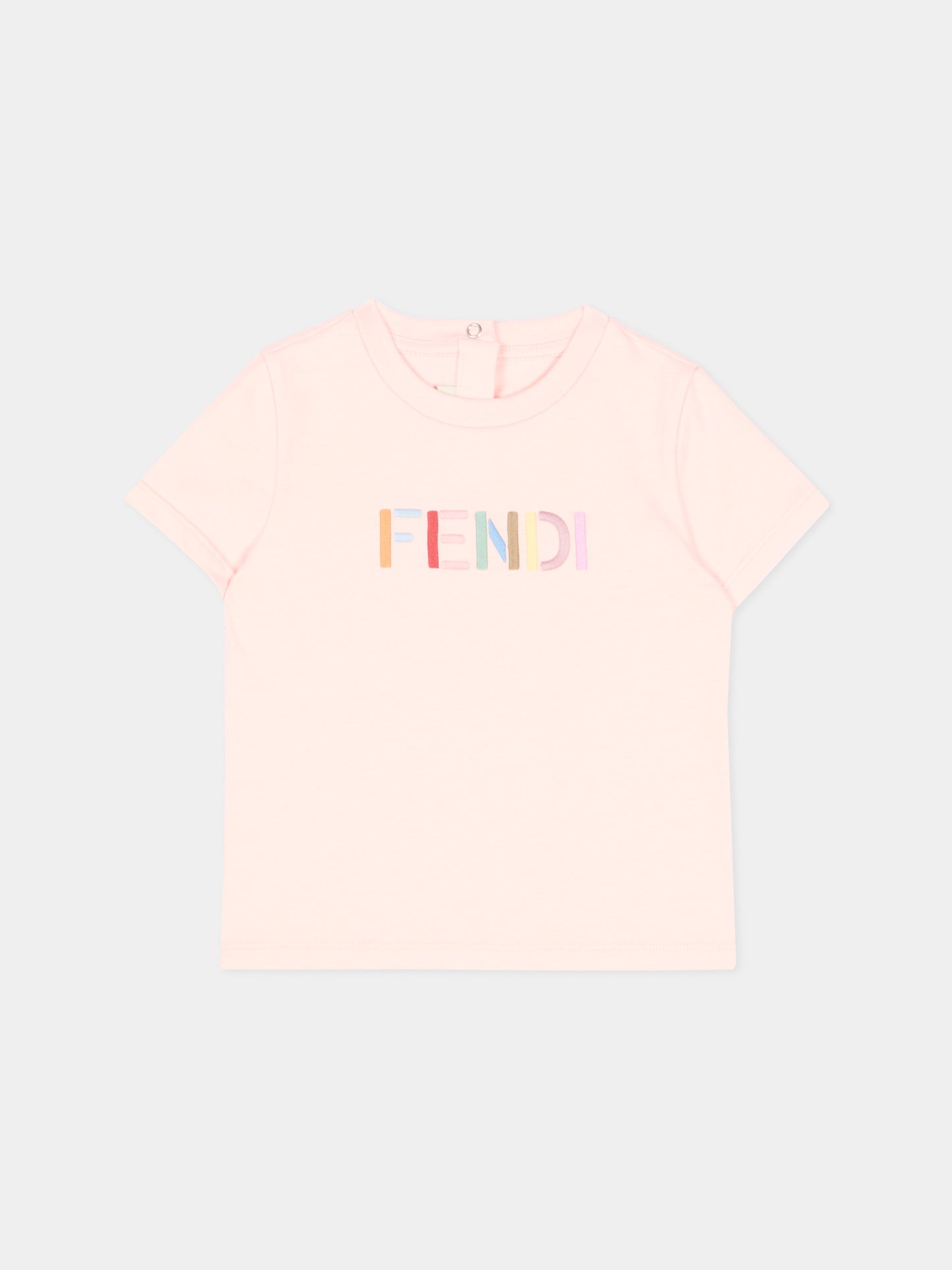 T-shirt rosa per neonata con logo,Fendi Kids,BUI119 AY8D F1UL9