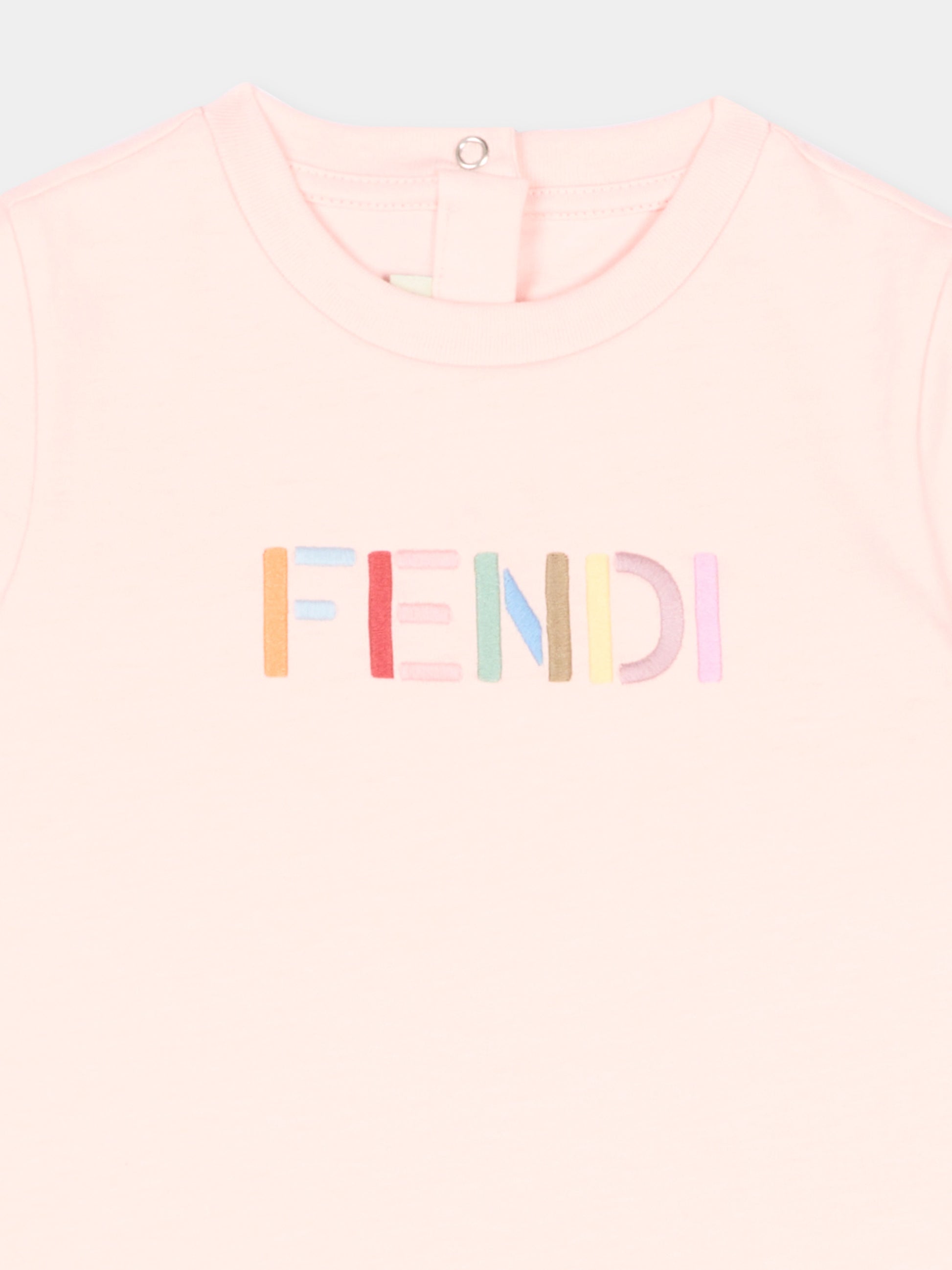 T-shirt rosa per neonata con logo,Fendi Kids,BUI119 AY8D F1UL9