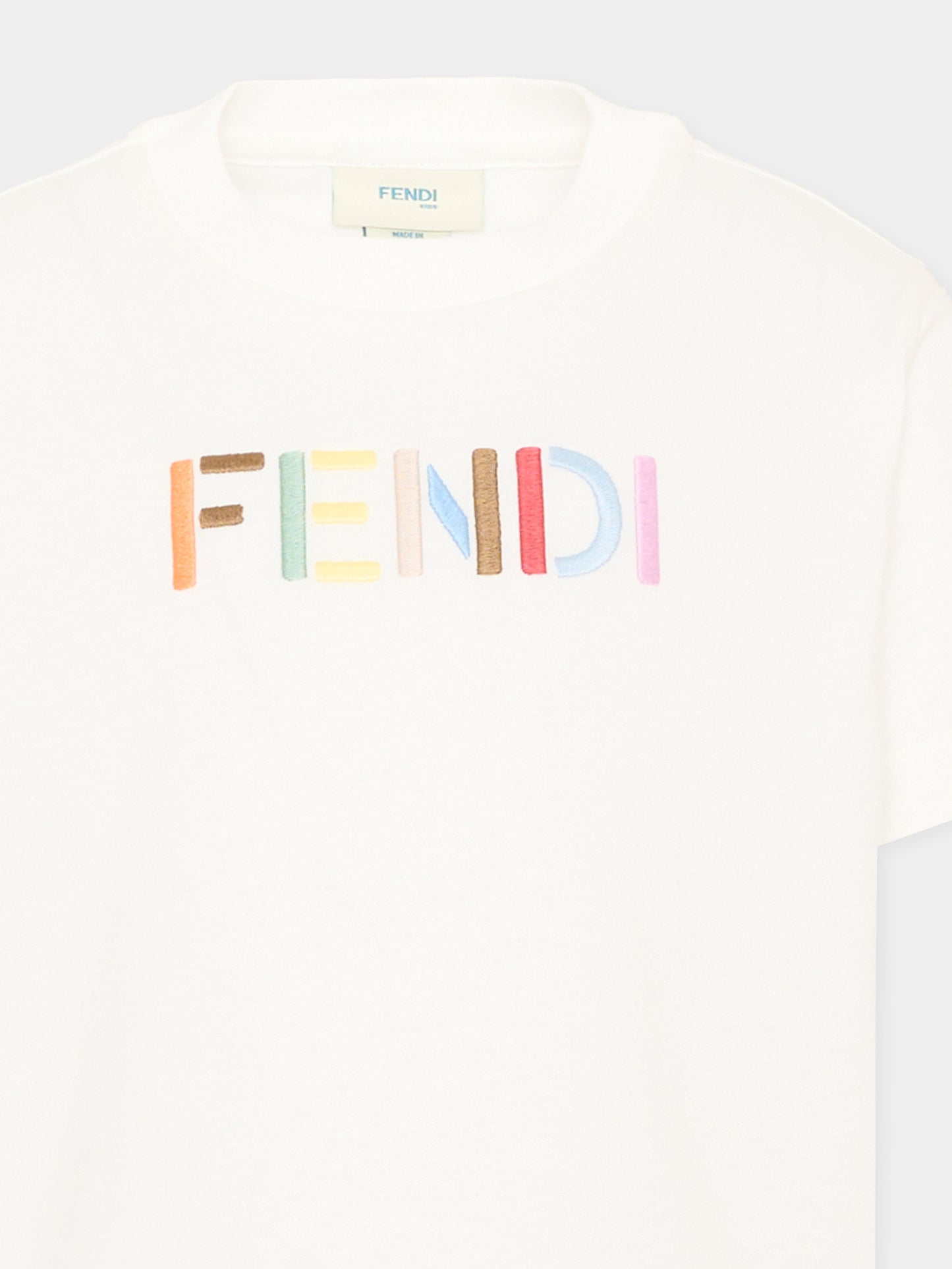 T-Shirt bianca per bambini con logo,Fendi Kids,JUI208 AY8D F0TU9