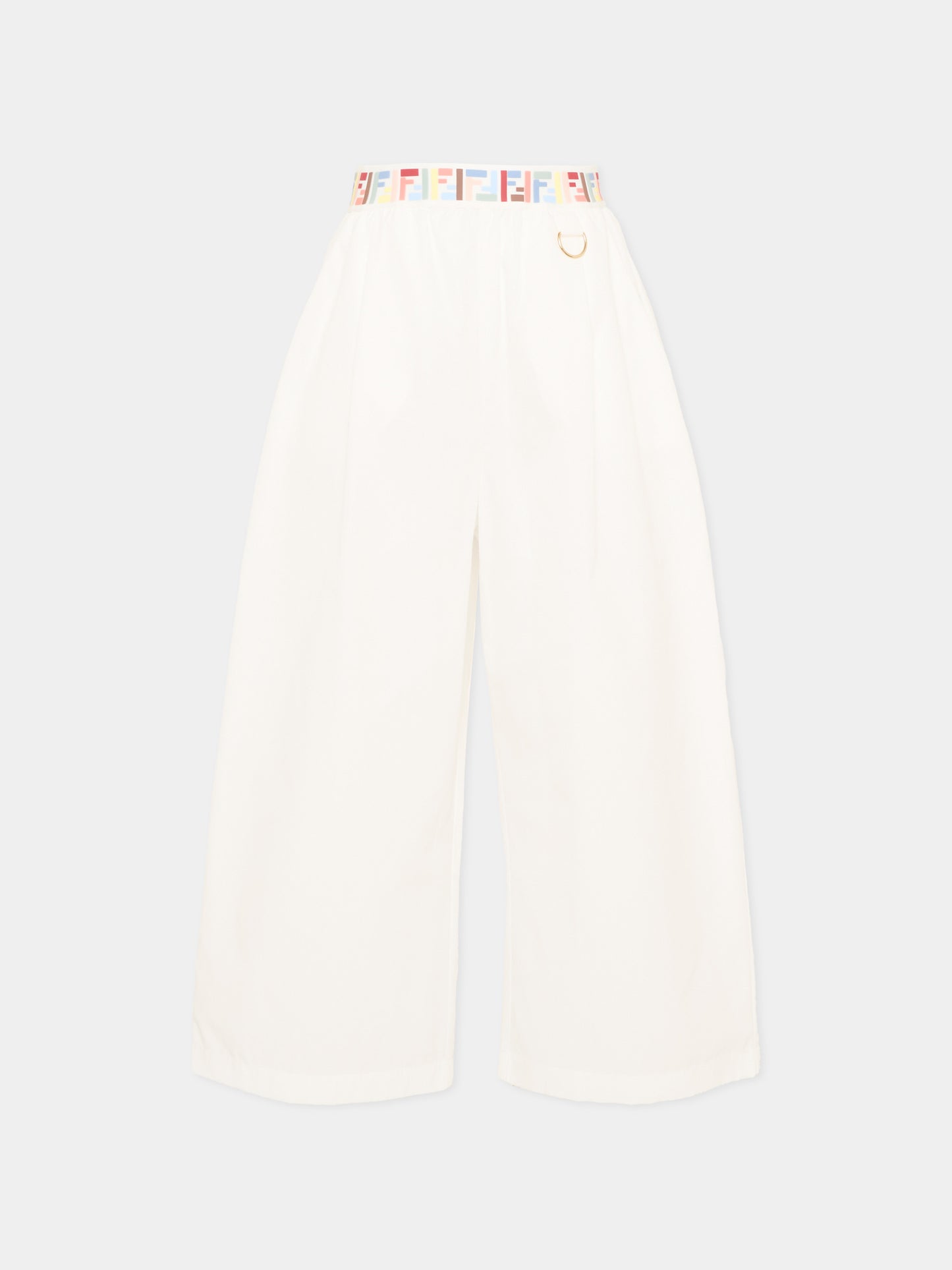 Pantaloni casual bianco per bambina con logo FF,Fendi Kids,JFF404 AEXZ F0TU9