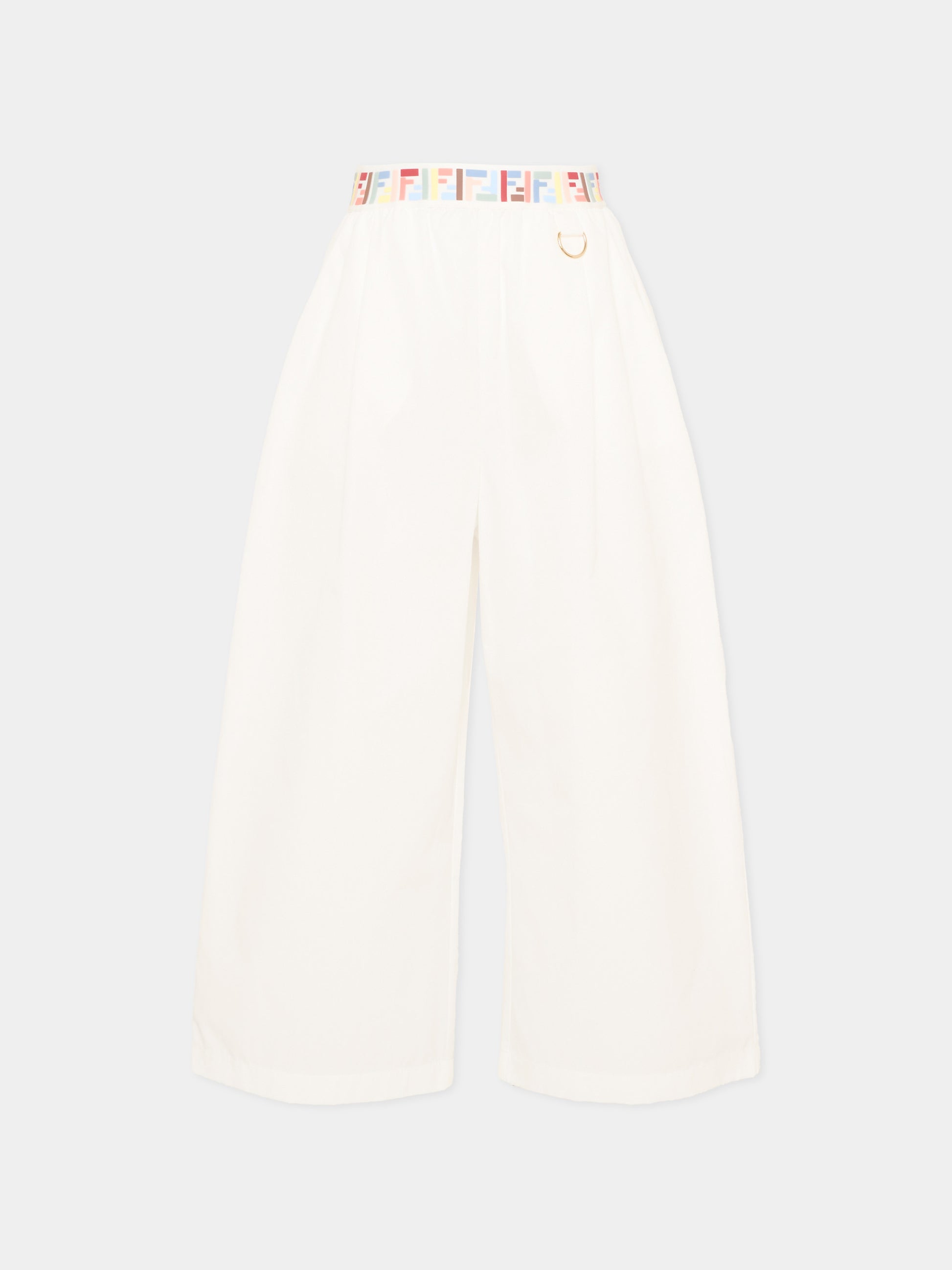Pantaloni casual bianco per bambina con logo FF,Fendi Kids,JFF404 AEXZ F0TU9