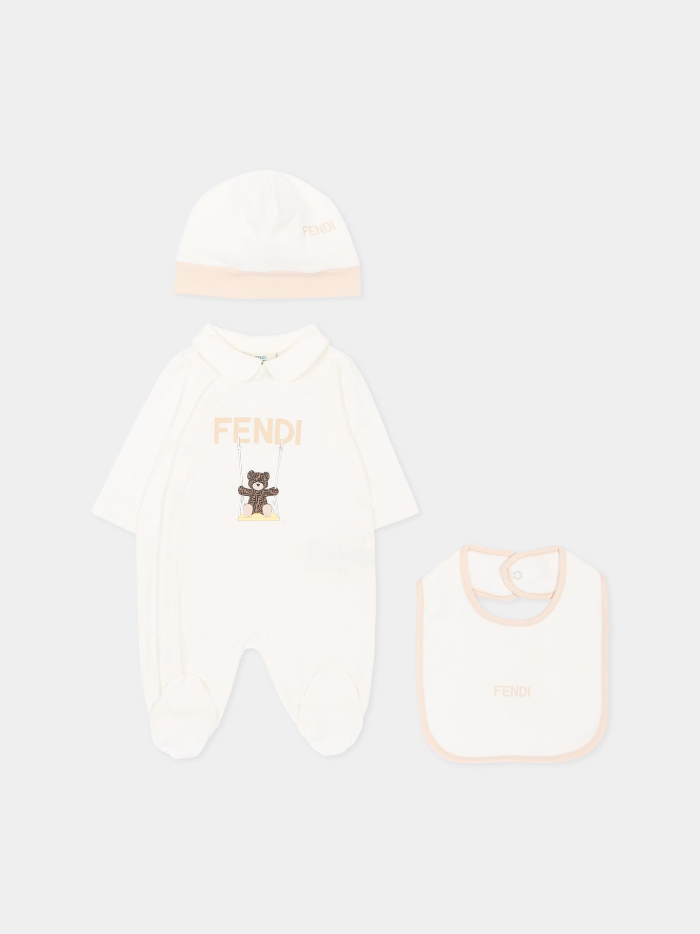Set tutina avorio Fendi Bear per neonati,Fendi Kids,BUK167 ST8 F0TU9