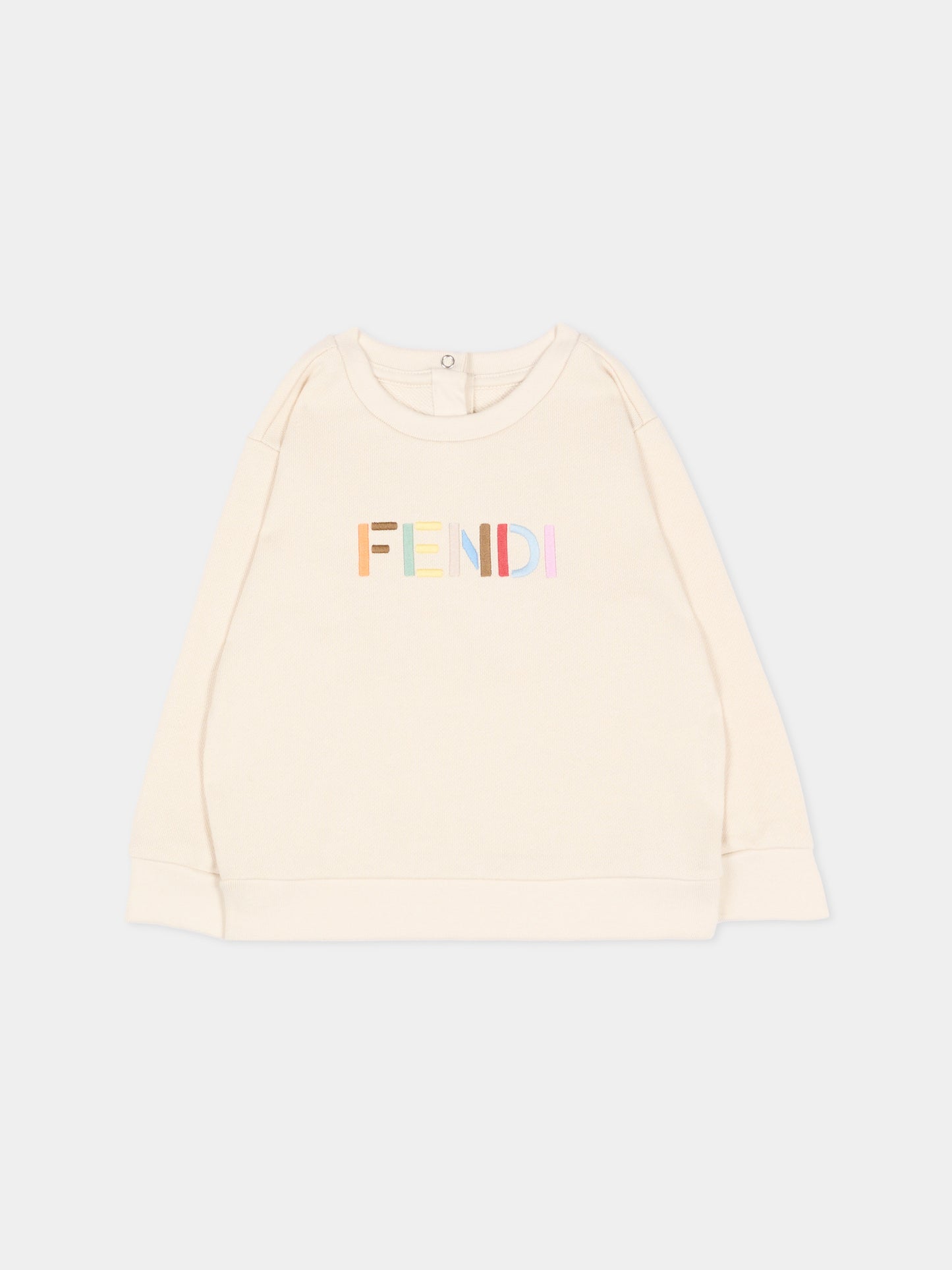 Felpa beige per neonati con logo multicolor,Fendi Kids,BUH104 5V0 F0XW5