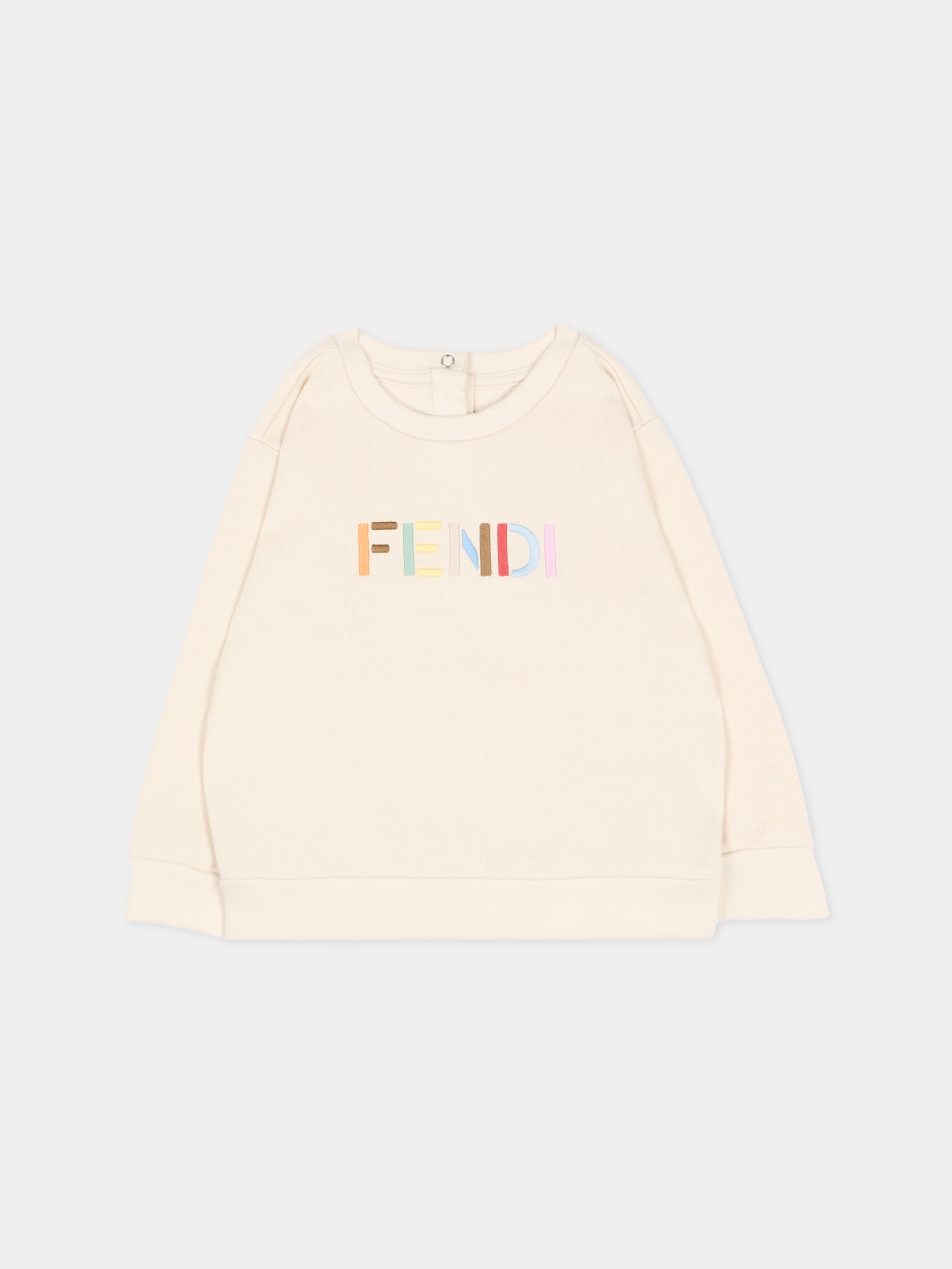 Felpa beige per neonati con logo multicolor,Fendi Kids,BUH104 5V0 F0XW5