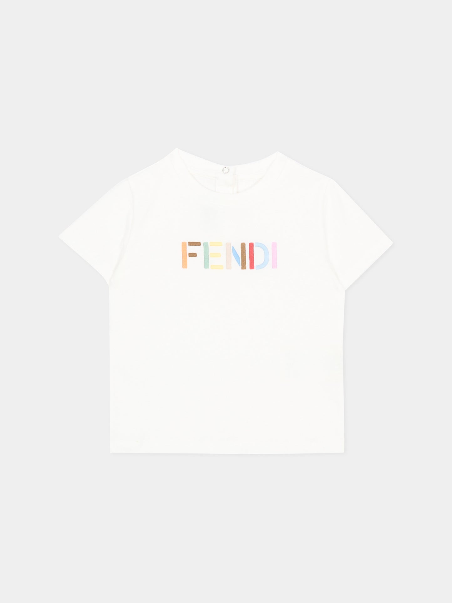 T-shirt bianca per neonati con logo,Fendi Kids,BUI119 AY8D F0TU9