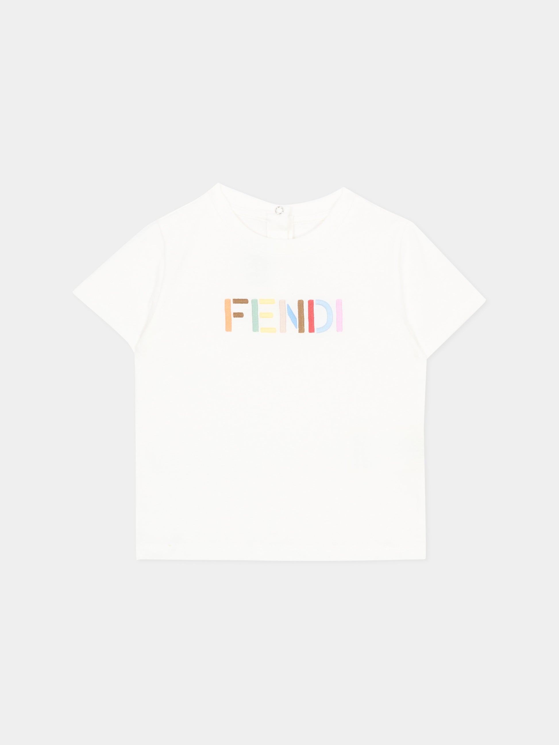 T-shirt bianca per neonati con logo,Fendi Kids,BUI119 AY8D F0TU9