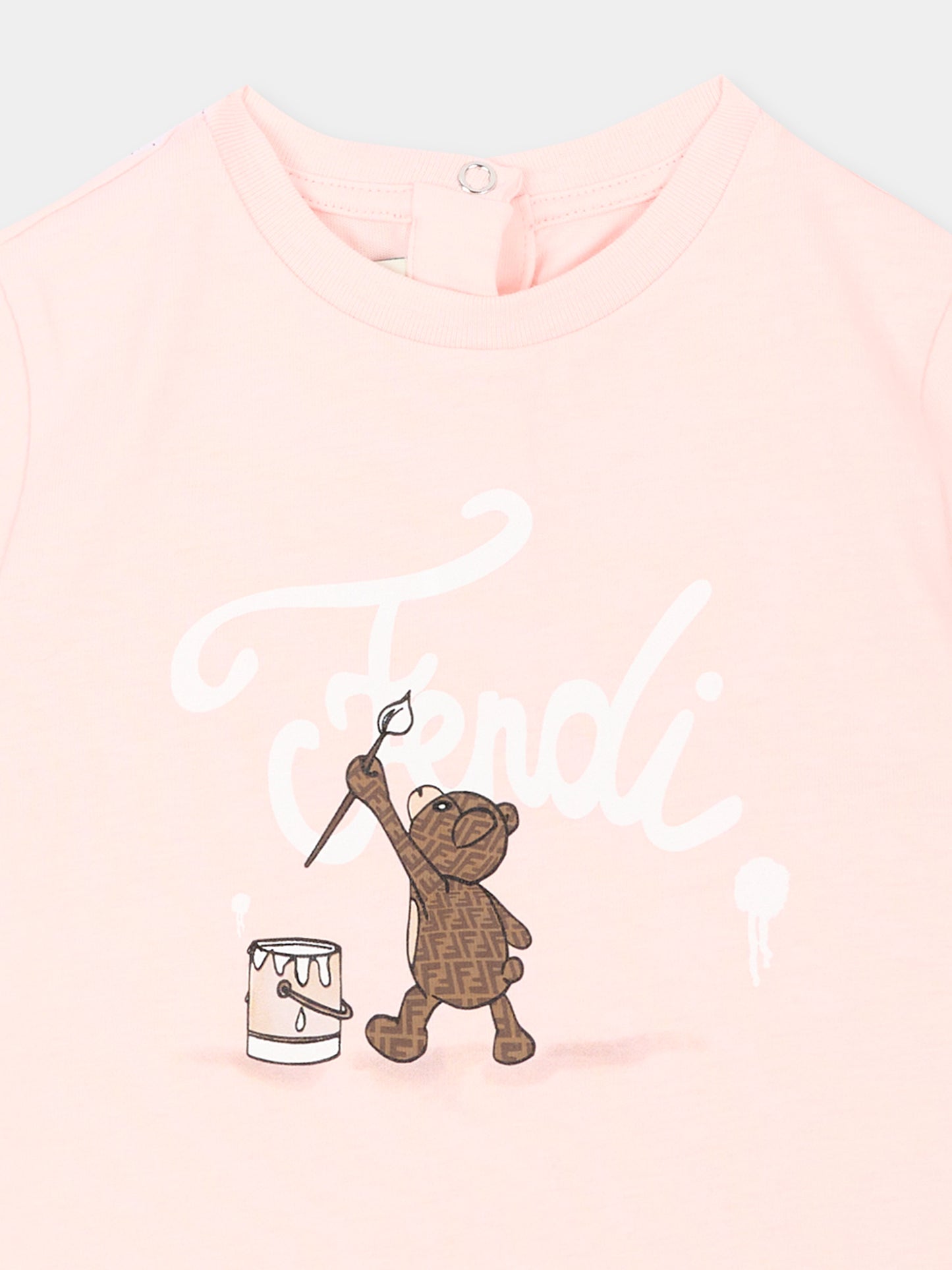 T-shirt rosa per neonata con logo,Fendi Kids,BUI120 AY8D F1UL9