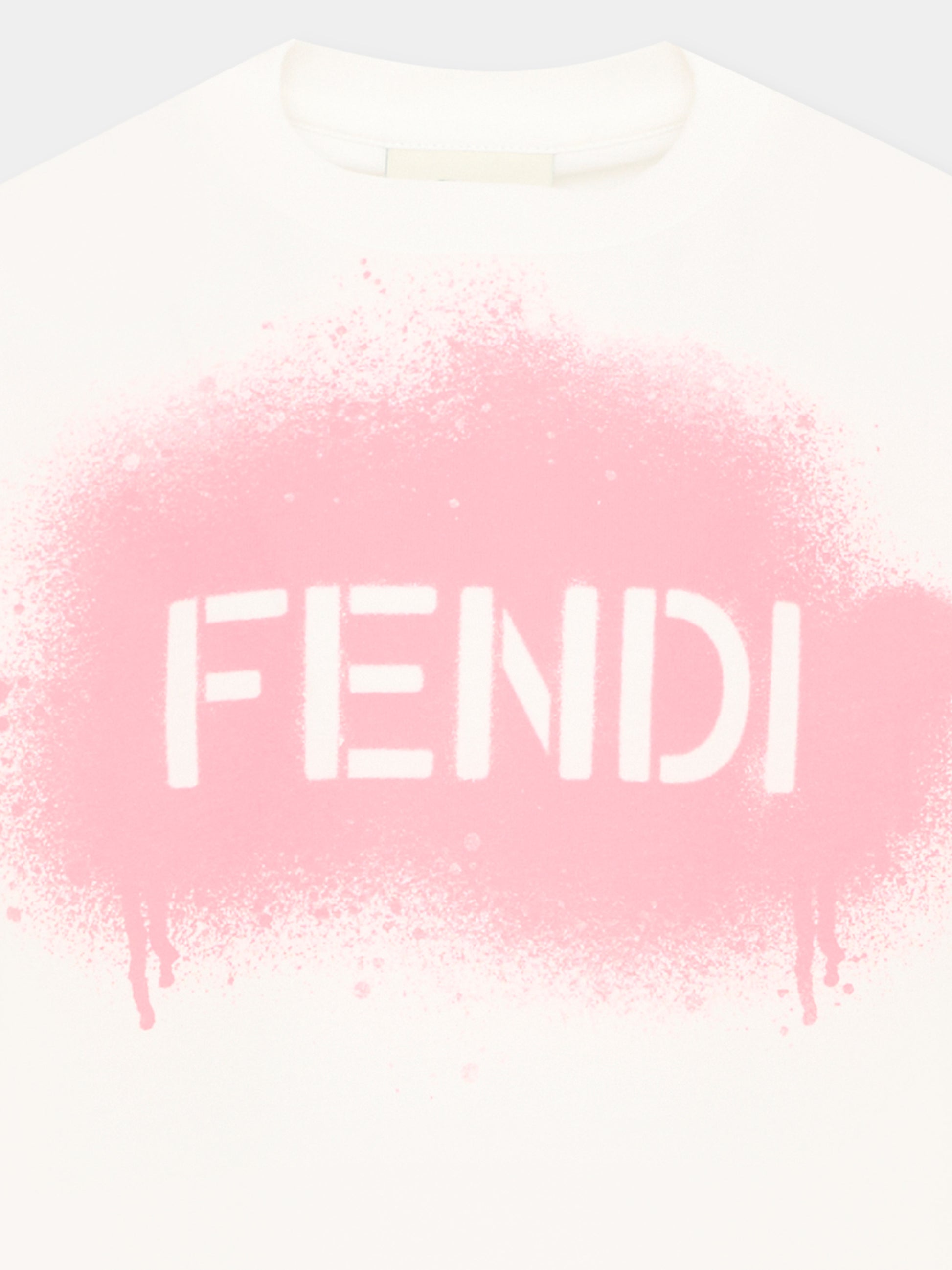 T-Shirt avorio per bambina con logo,Fendi Kids,JUI212 AY8D F14OY