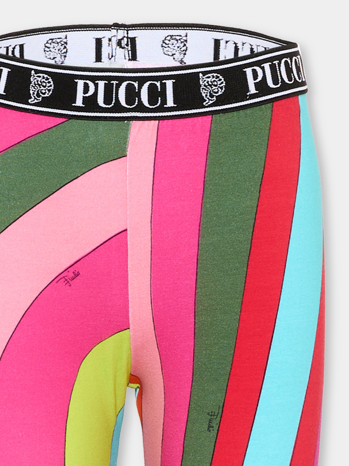 Leggings multicolor per bambina con vortrici,Emilio Pucci Junior,PZ6A41 Z3346 999
