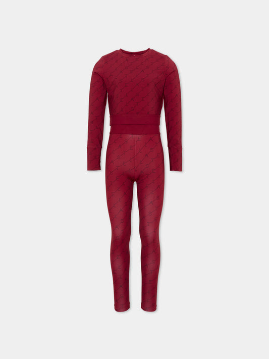 Completo sportivo lungo bordeaux per bambina con logo,Stella Mccartney Kids,TZ3A90 Z3919 416NE