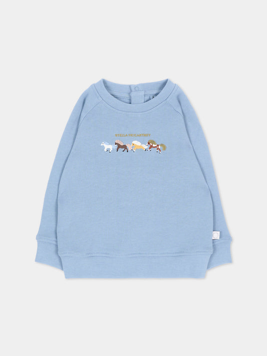Felpa azzurra per neonato con cavalli,Stella Mccartney Kids,TZ4330 Z3059 643