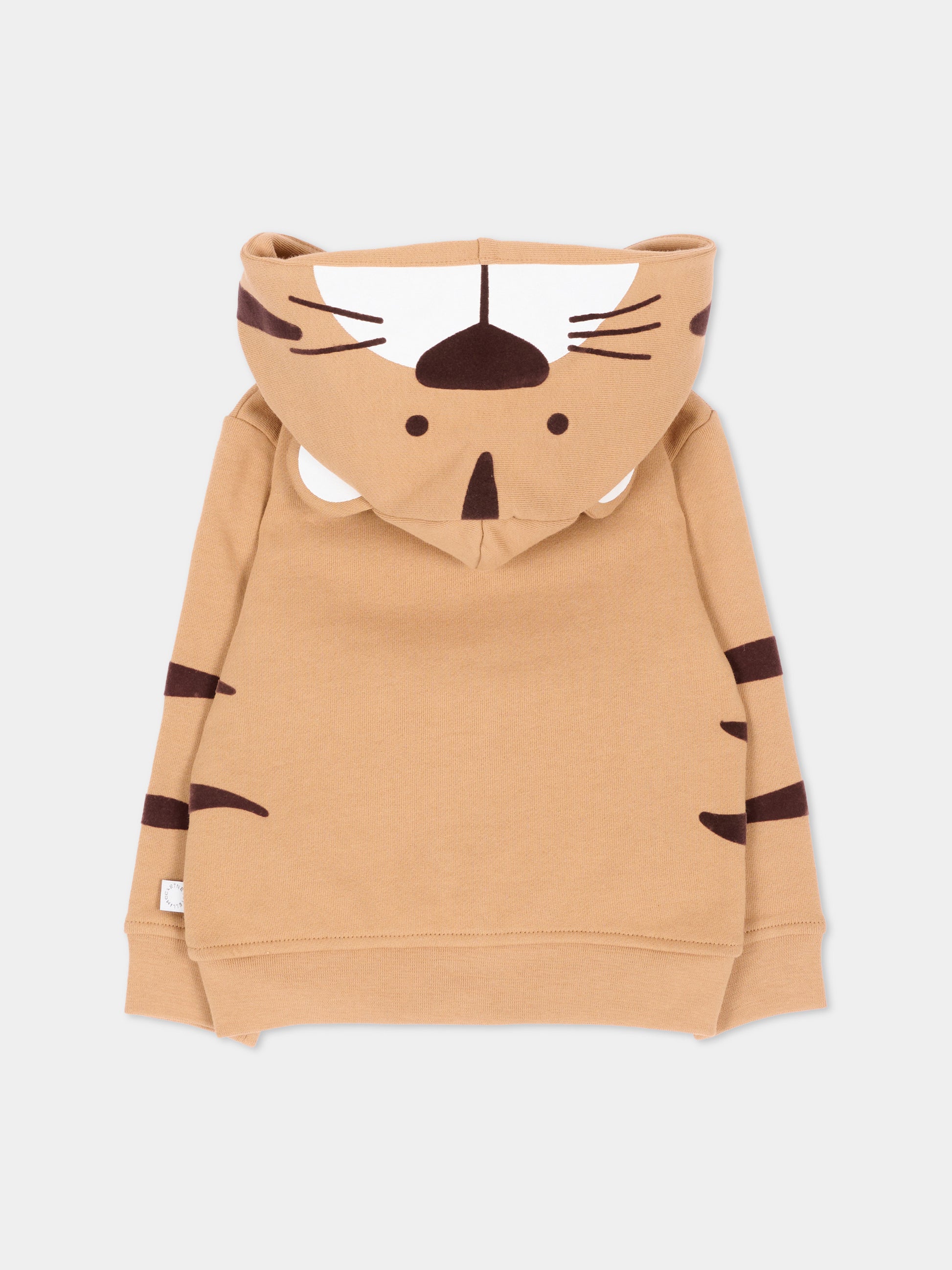 Felpa con cappuccio beige per neonati con tigre,Stella Mccartney Kids,TZ4390 Z3059 362