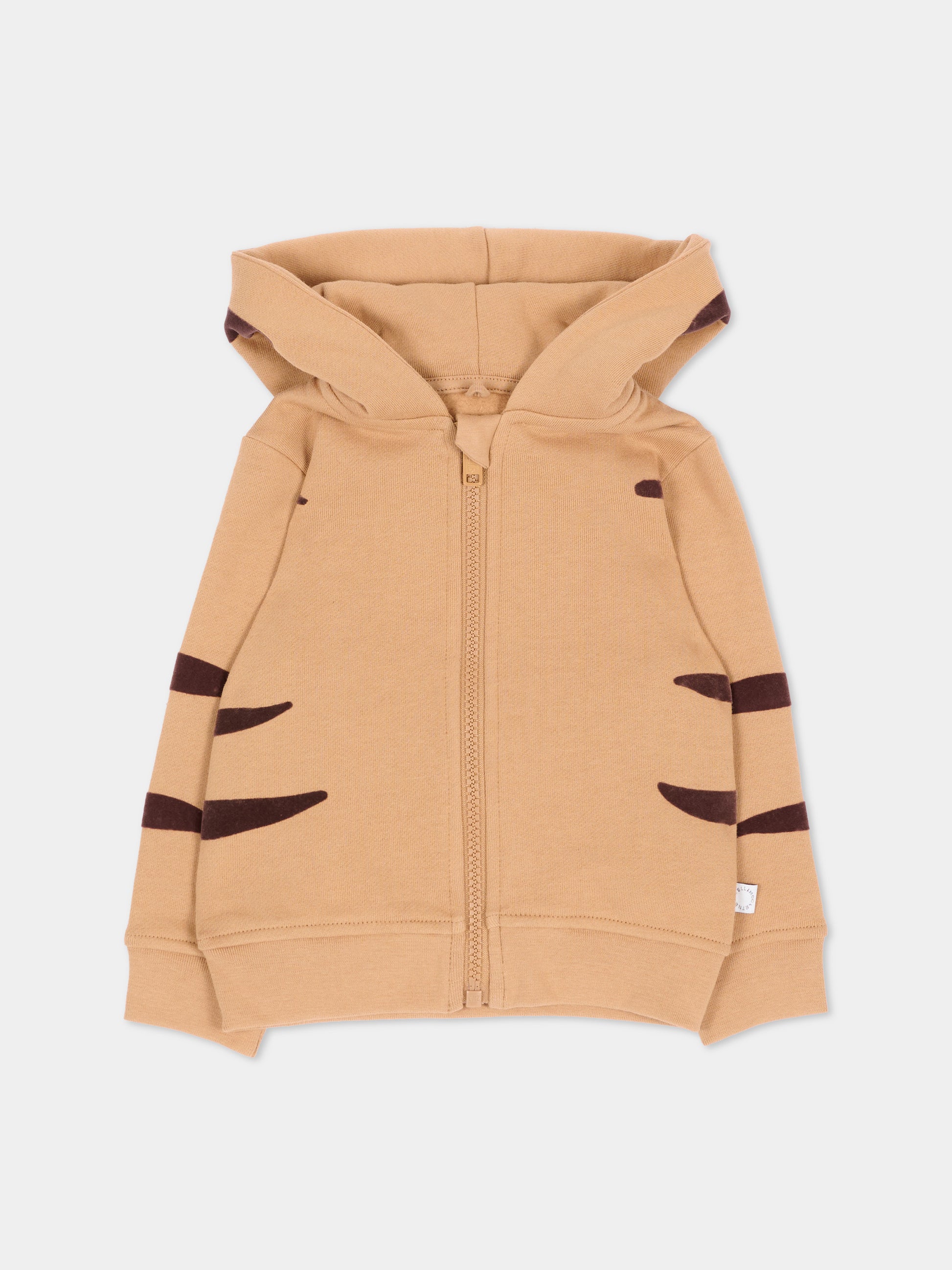 Felpa con cappuccio beige per neonati con tigre,Stella Mccartney Kids,TZ4390 Z3059 362