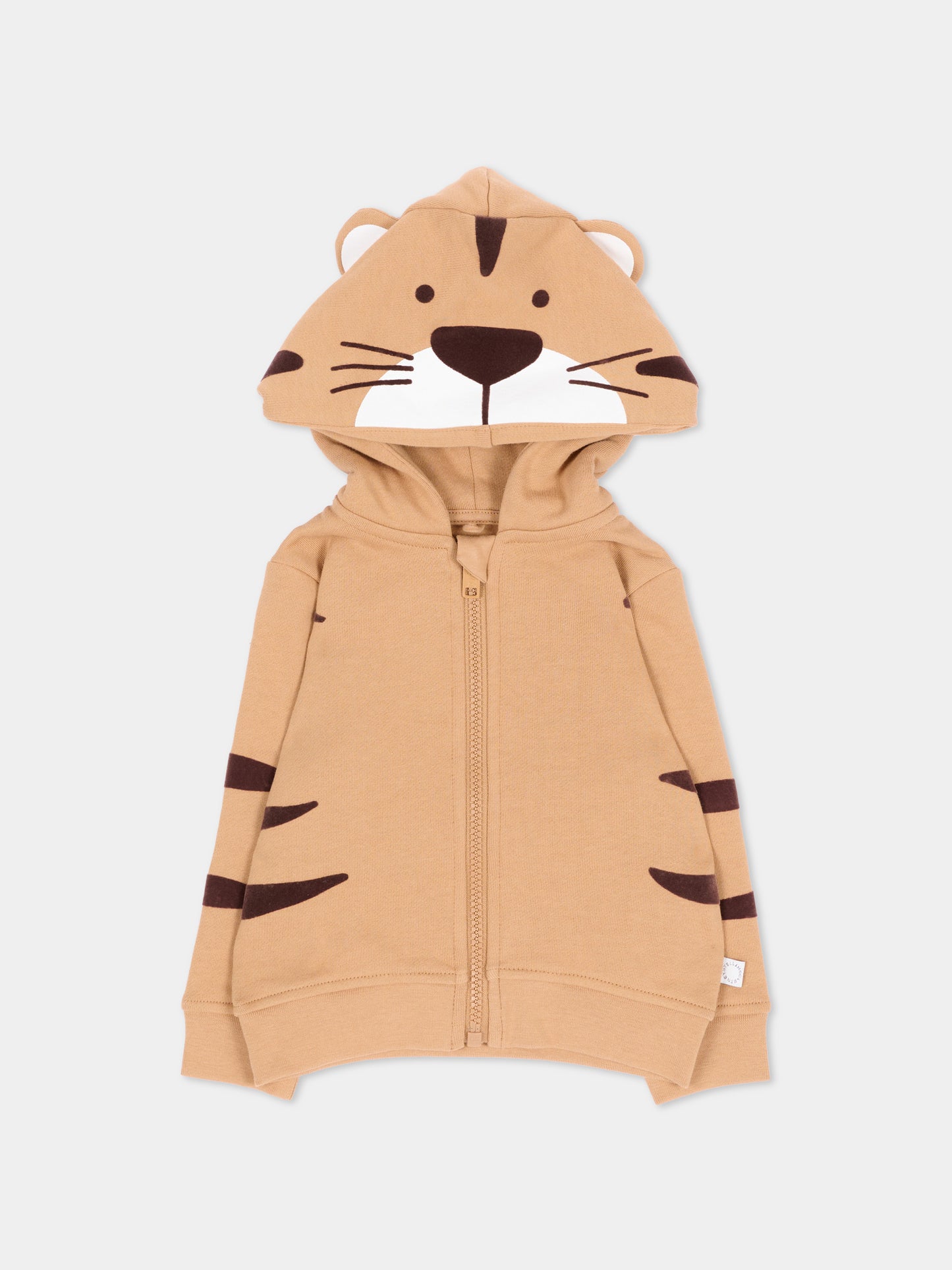 Felpa con cappuccio beige per neonati con tigre,Stella Mccartney Kids,TZ4390 Z3059 362