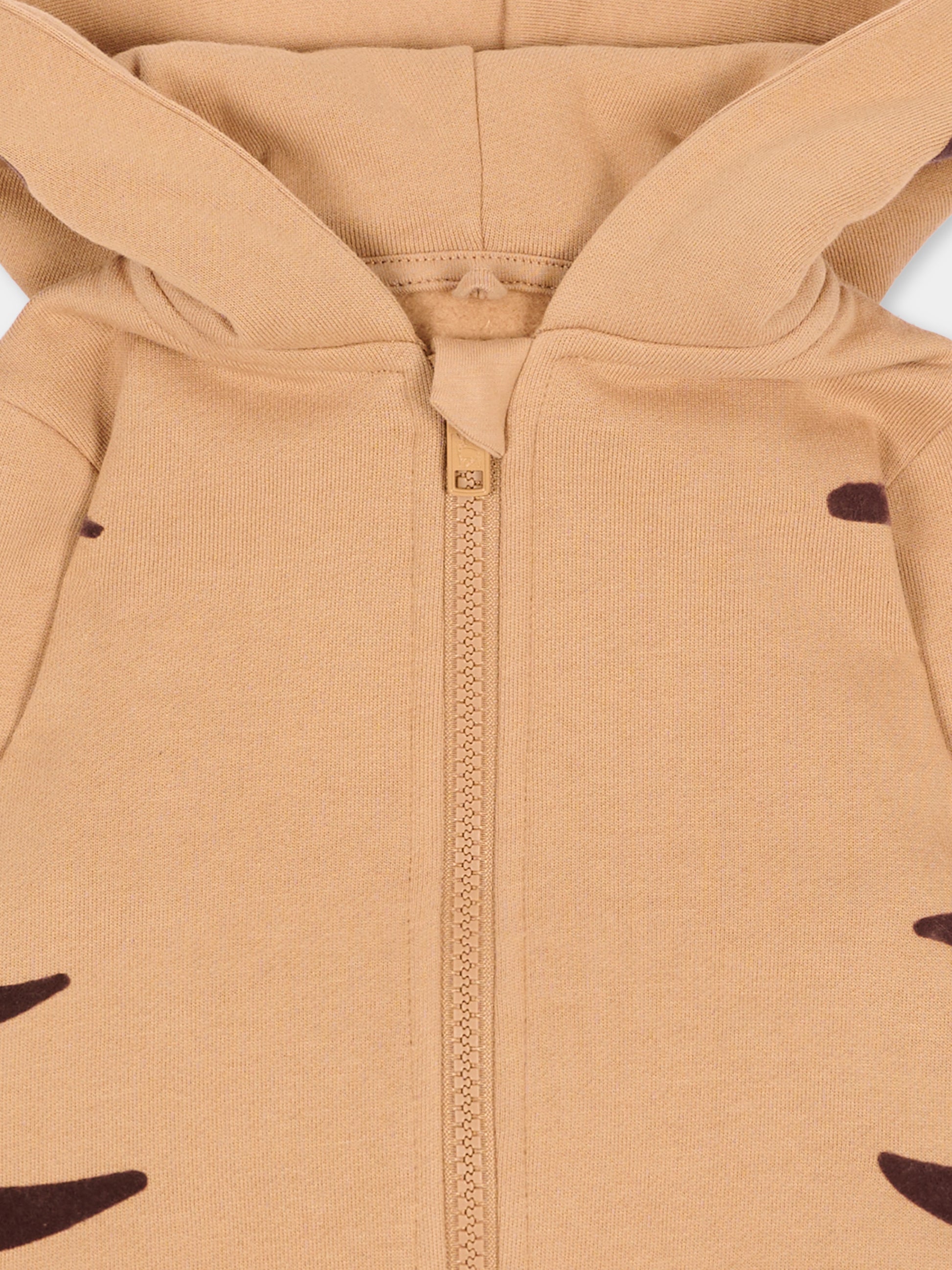 Felpa con cappuccio beige per neonati con tigre,Stella Mccartney Kids,TZ4390 Z3059 362