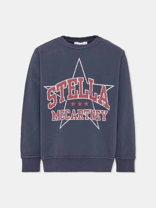 Felpa girocollo blu per bambina con logo,Stella Mccartney Kids,TZ4B10 Z3826 61L