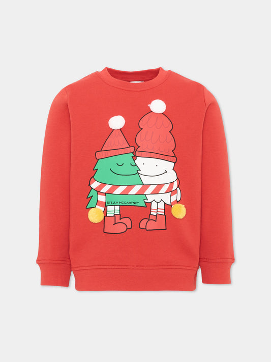Felpa girocollo rossa per bambino stampata,Stella Mccartney Kids,TZ4R70 Z3059 421