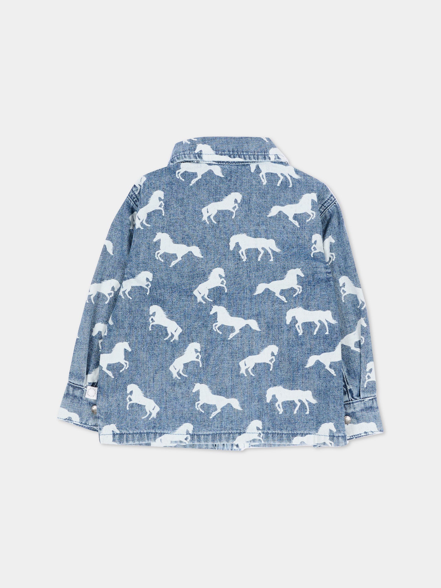 Camicia a manica lunga denim per neonato con stampa cavalli,Stella Mccartney Kids,TZ5300 Z4033 664BL
