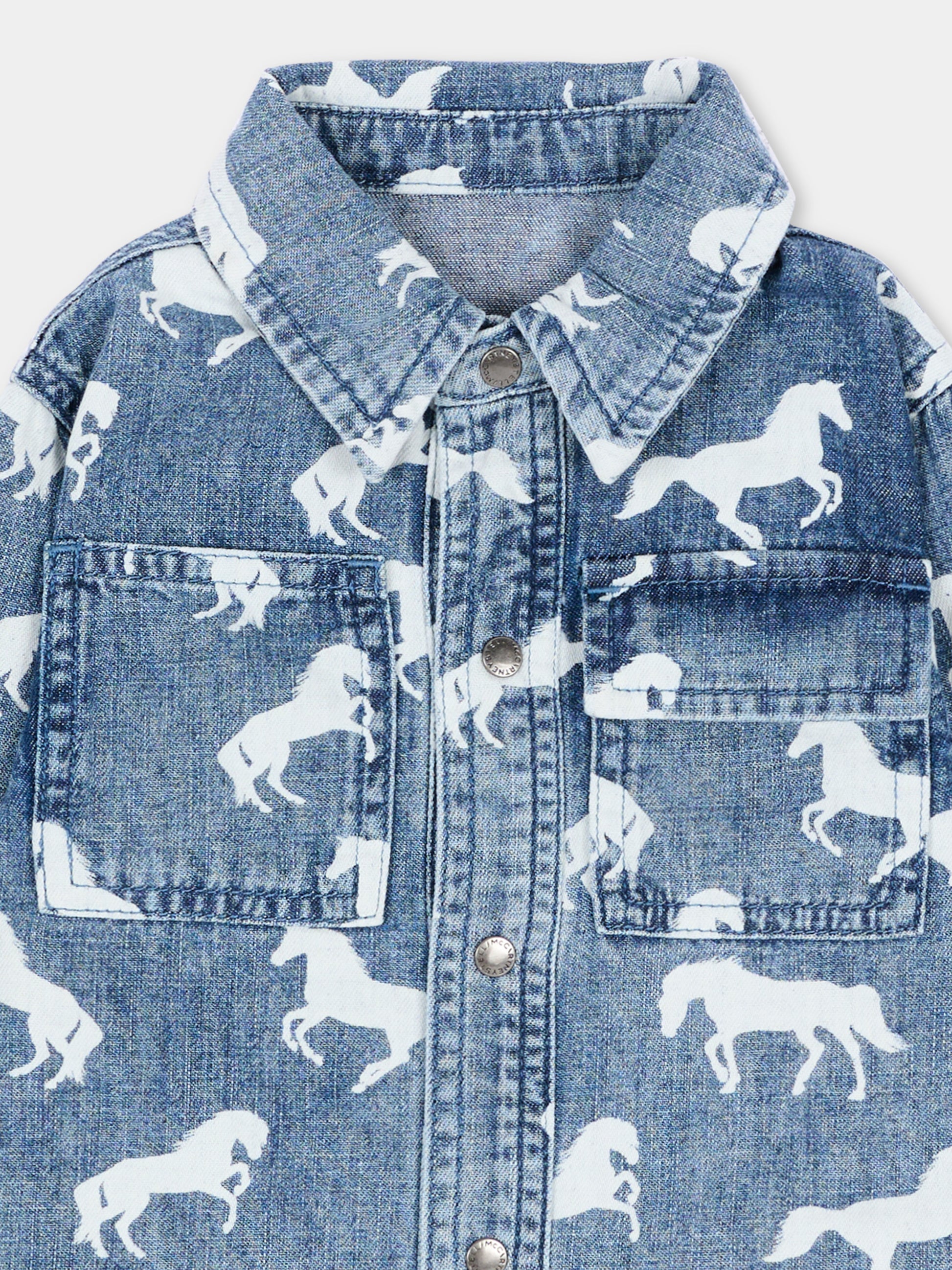 Camicia a manica lunga denim per neonato con stampa cavalli,Stella Mccartney Kids,TZ5300 Z4033 664BL