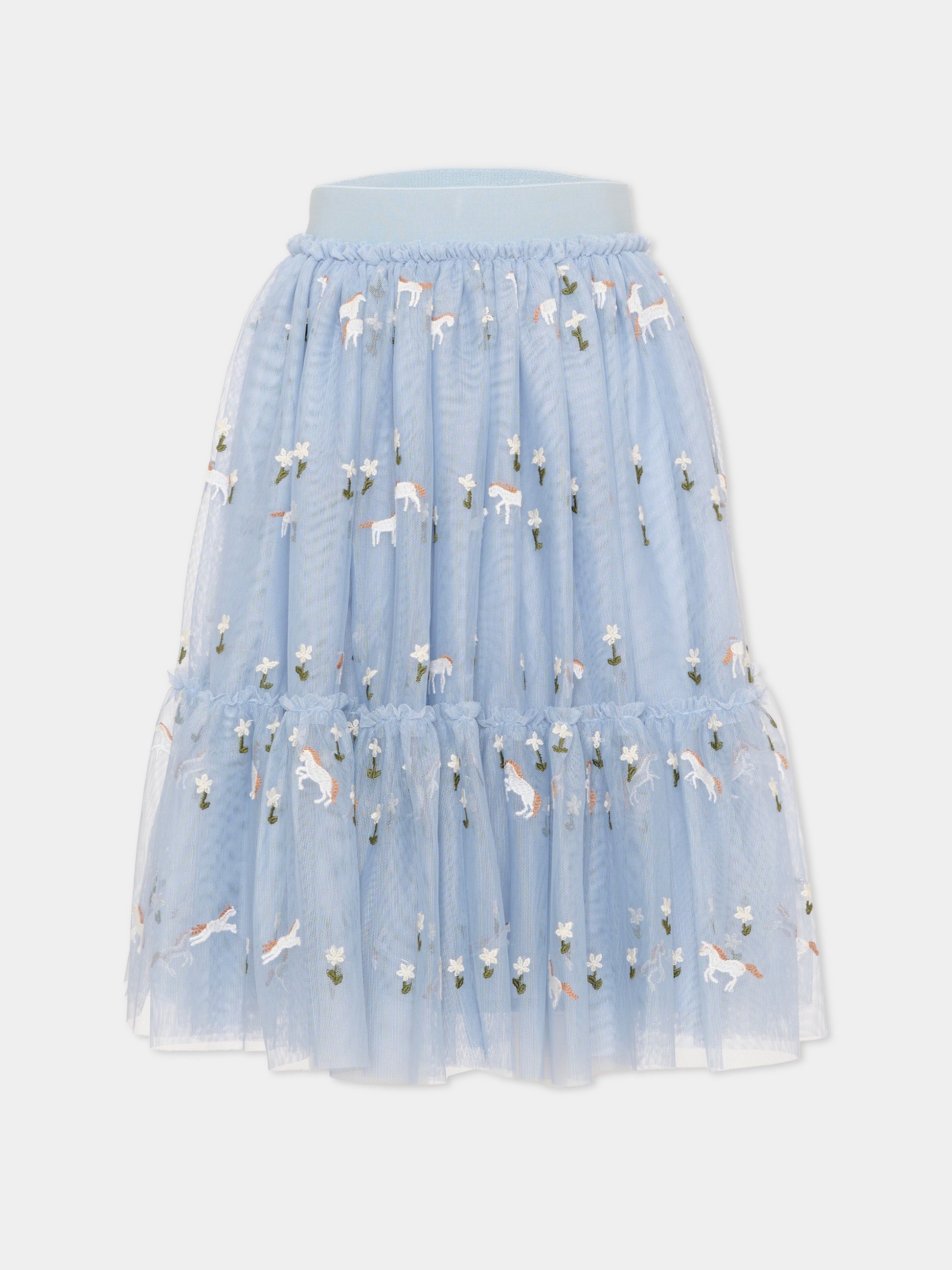 Gonna azzurra per bambina ricamata,Stella Mccartney Kids,TZ7A74 Z3866 61EEM