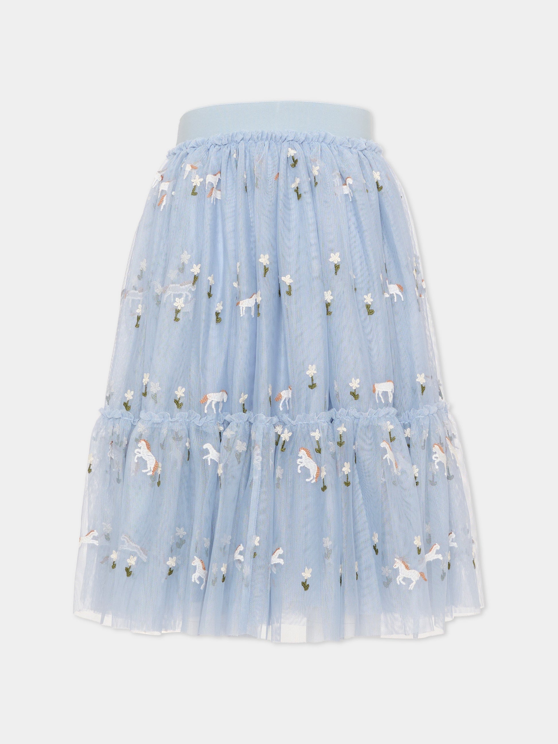 Gonna azzurra per bambina ricamata,Stella Mccartney Kids,TZ7A74 Z3866 61EEM