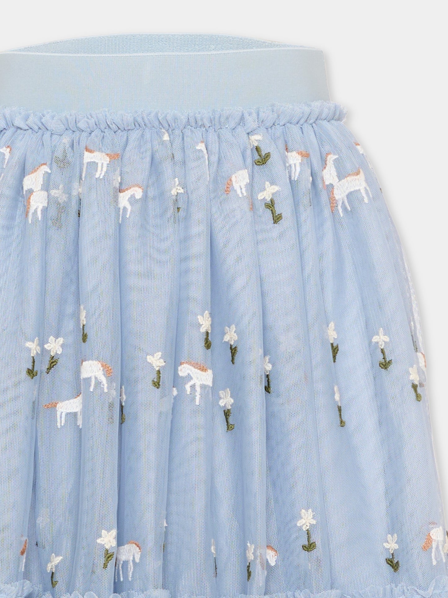 Gonna azzurra per bambina ricamata,Stella Mccartney Kids,TZ7A74 Z3866 61EEM