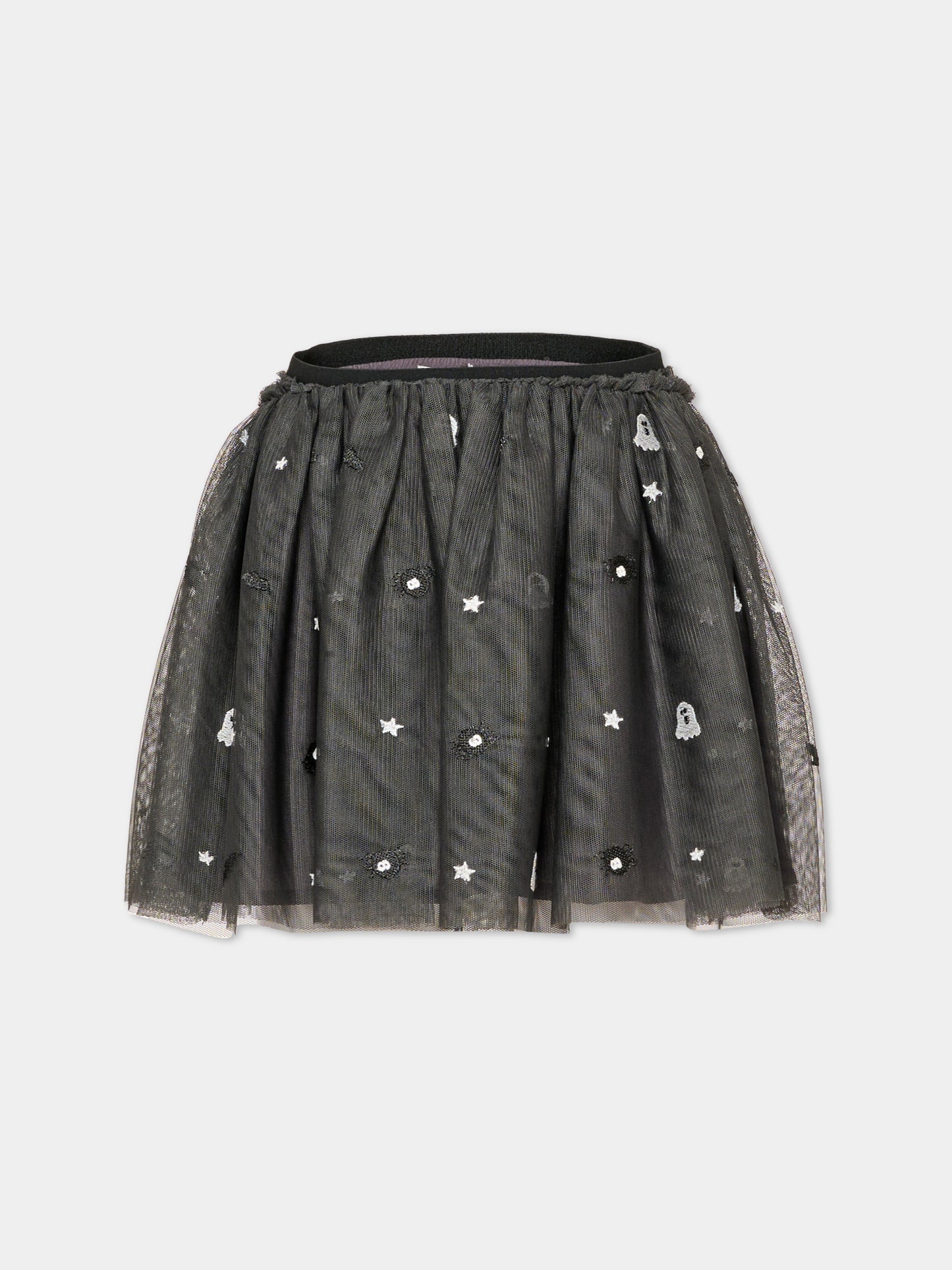 Gonna nera per bambina con ricami,Stella Mccartney Kids,TZ7B11 Z3966 962EM