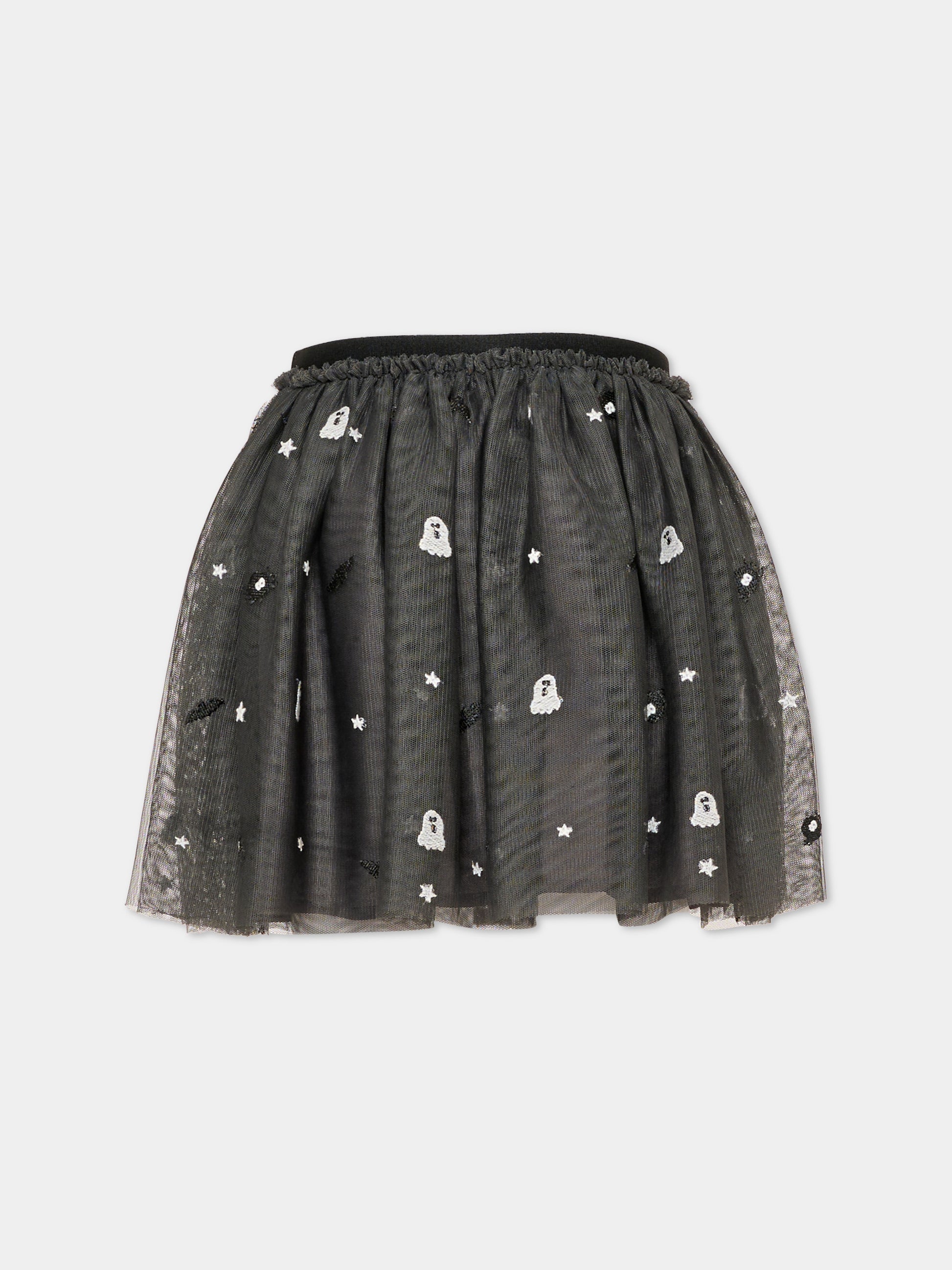 Gonna nera per bambina con ricami,Stella Mccartney Kids,TZ7B11 Z3966 962EM