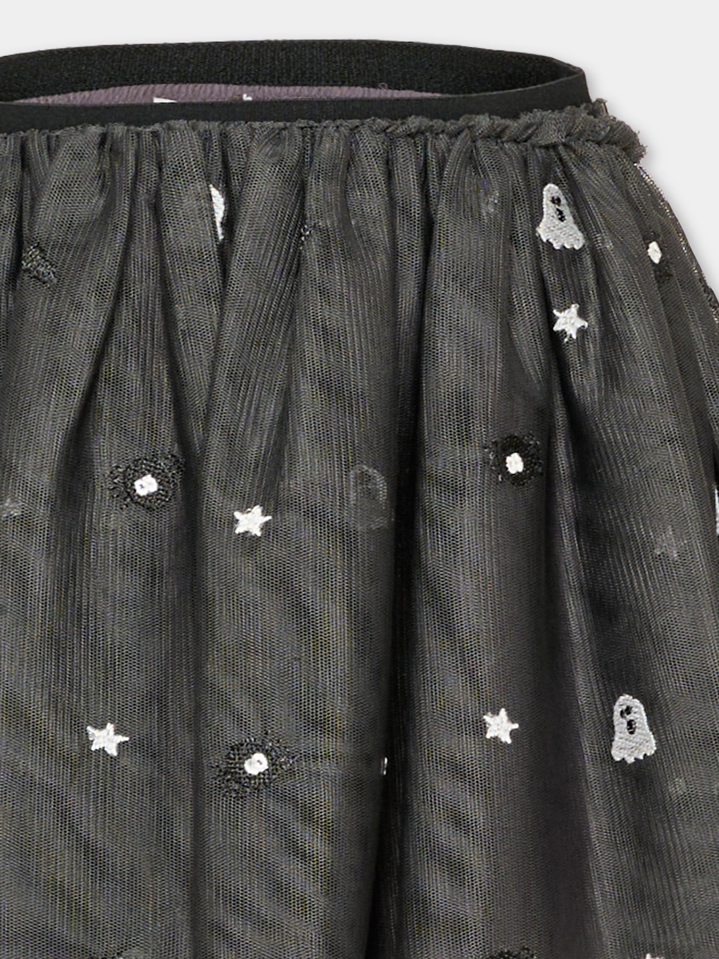 Gonna nera per bambina con ricami,Stella Mccartney Kids,TZ7B11 Z3966 962EM