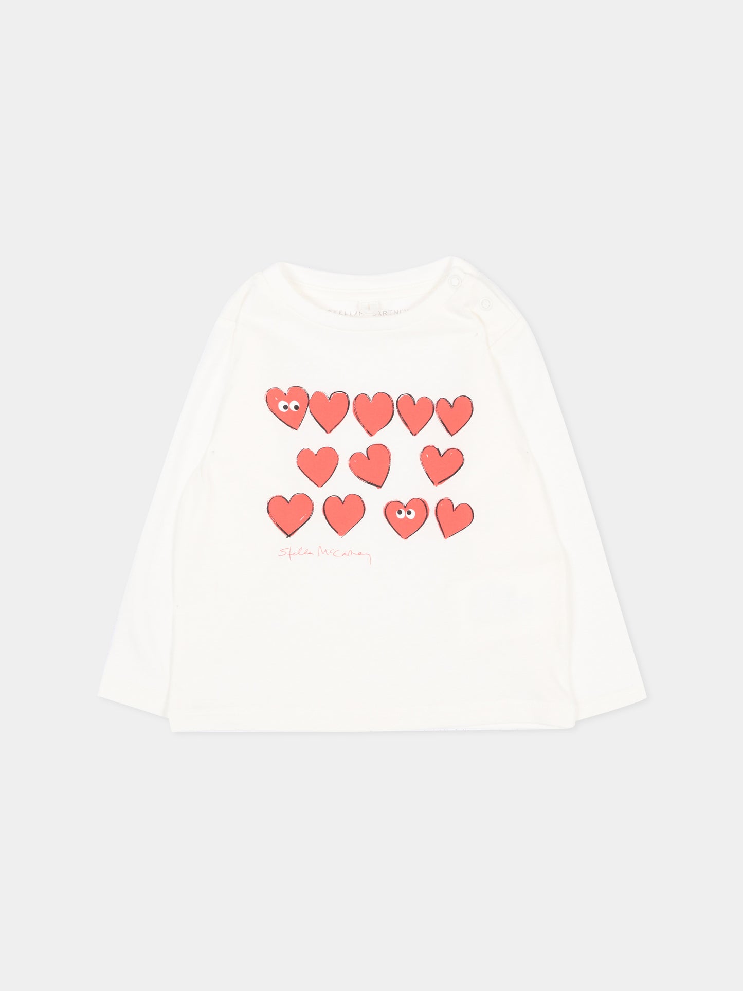 T-shirt avorio per neonata con cuori,Stella Mccartney Kids,TZ8060 Z3931 101