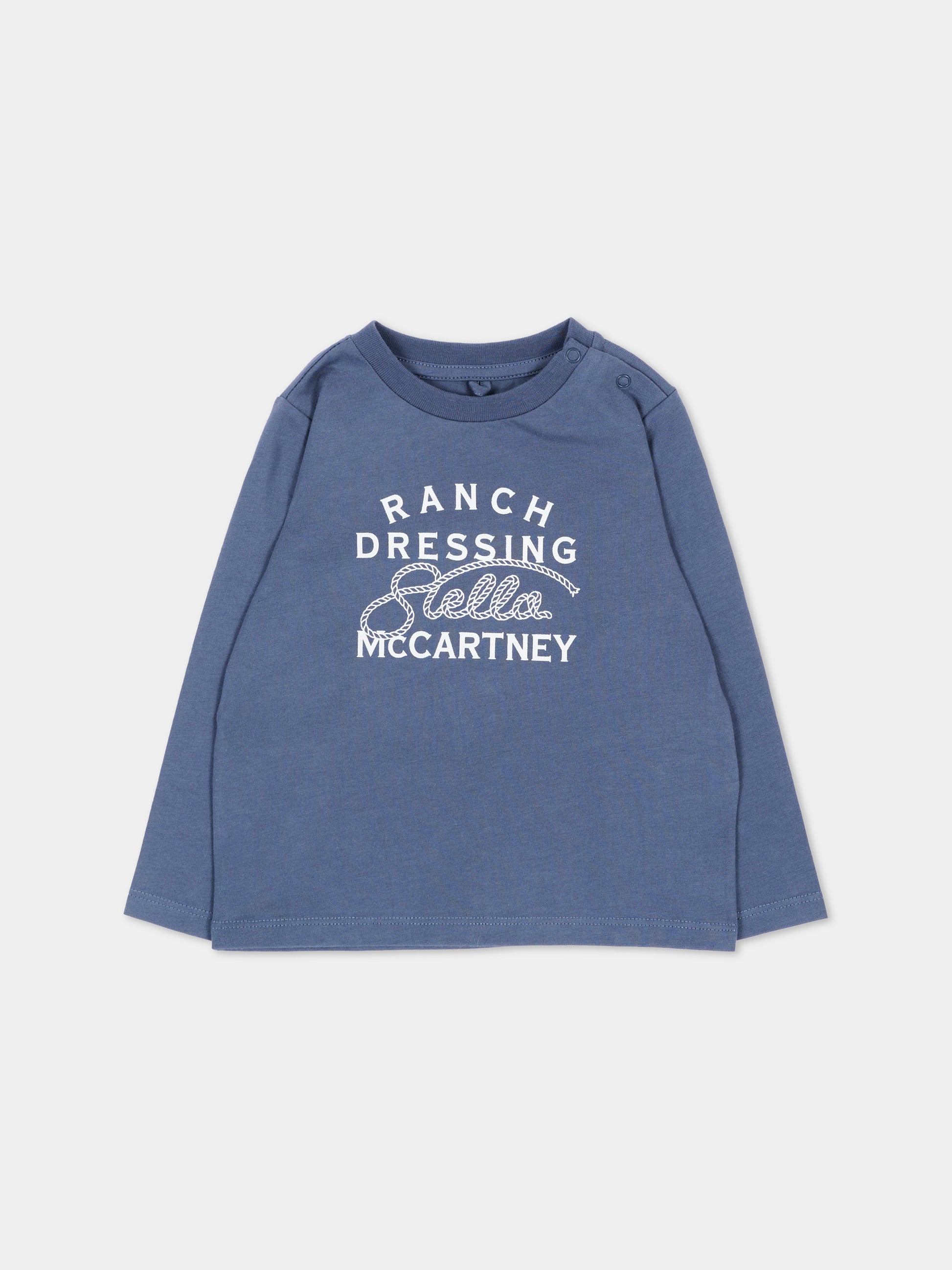 T-shirt a manica lunga blu per neonato con stampa,Stella Mccartney Kids,TZ8320 Z3772 657