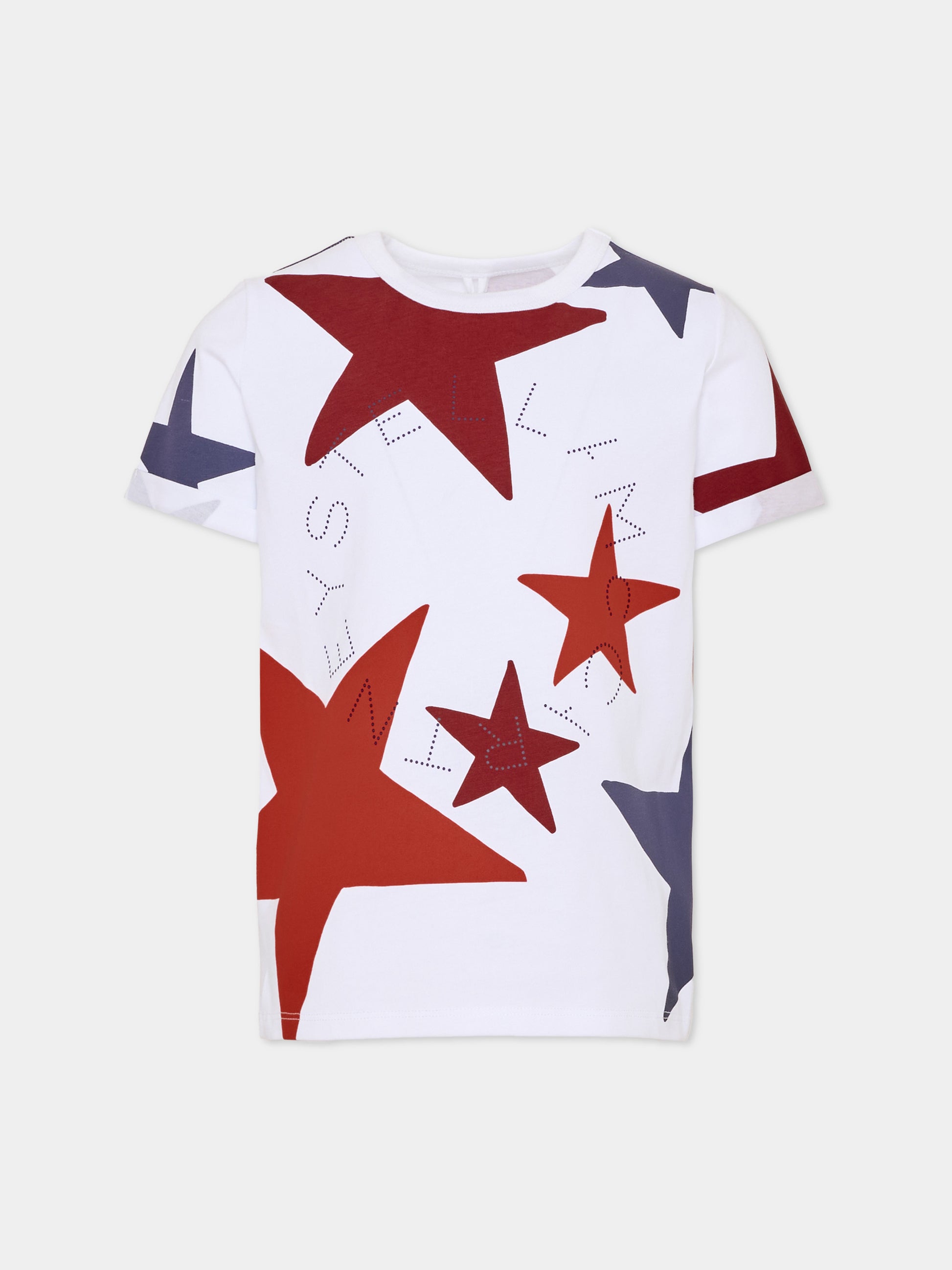 T-shirt bianca per bambina con stelle,Stella Mccartney Kids,TZ8A21 Z3883 100MC
