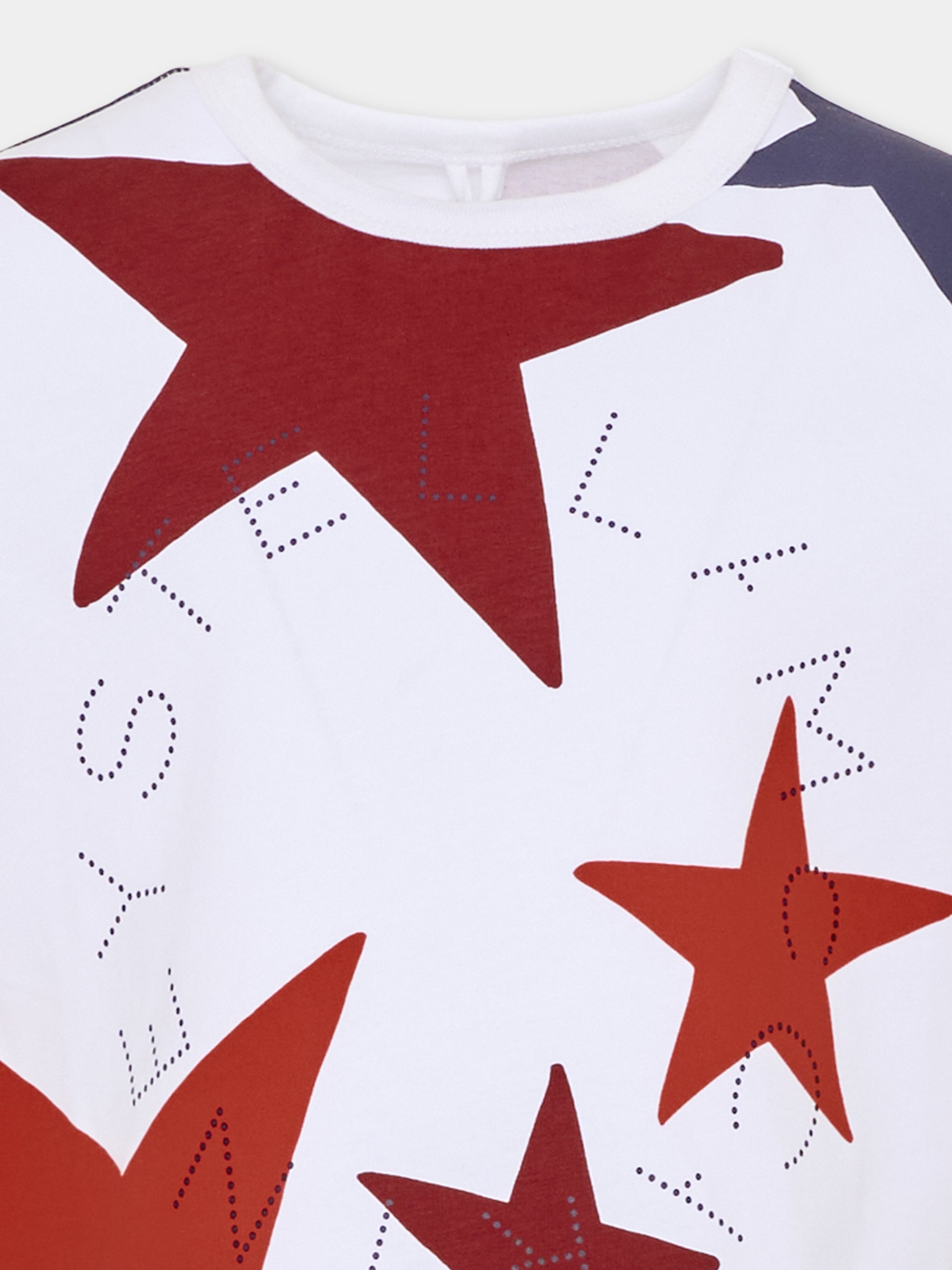 T-shirt bianca per bambina con stelle,Stella Mccartney Kids,TZ8A21 Z3883 100MC