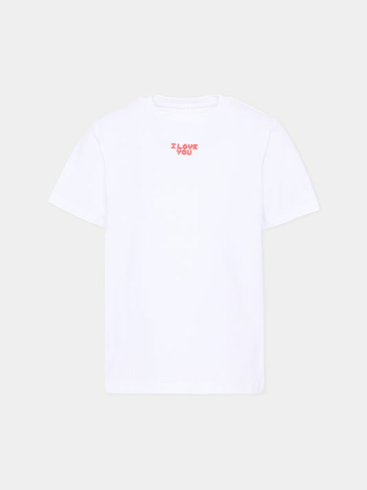T-shirt bianca per bambina con scritta in rilievo,Stella Mccartney Kids,TZ8C41 Z3772 100