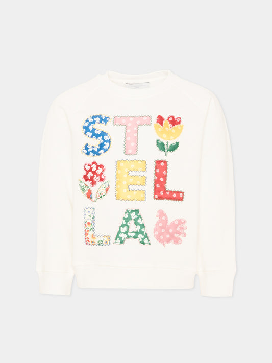 Felpa avorio per bambina con logo,Stella Mccartney Kids,TZ4A40 Z3059 101