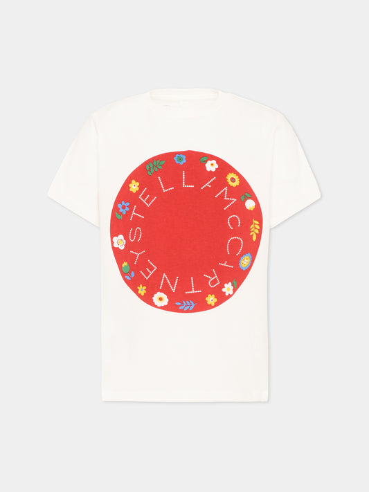 T-shirt avorio per bambina con logo,Stella Mccartney Kids,TZ8A71 Z3772 101