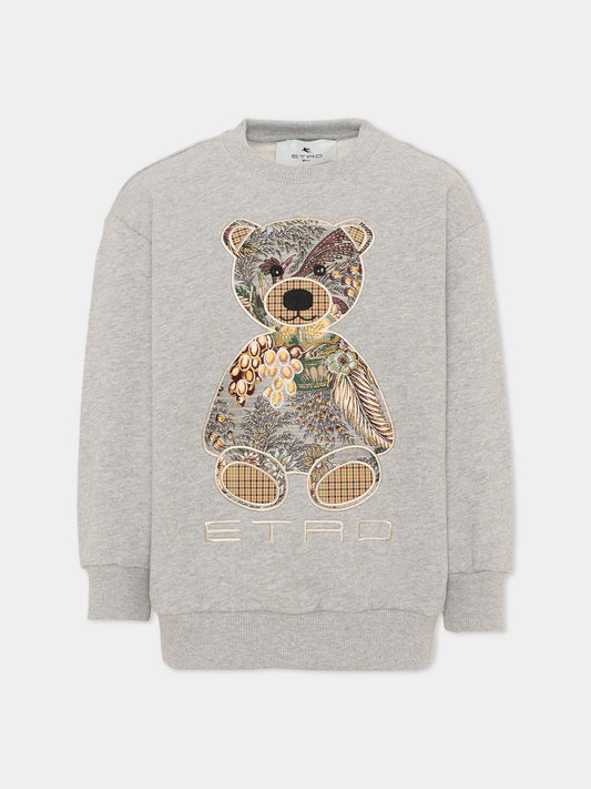 Felpa grigia per bambini con orsetto,Etro,GZ4P10 Z3188 806