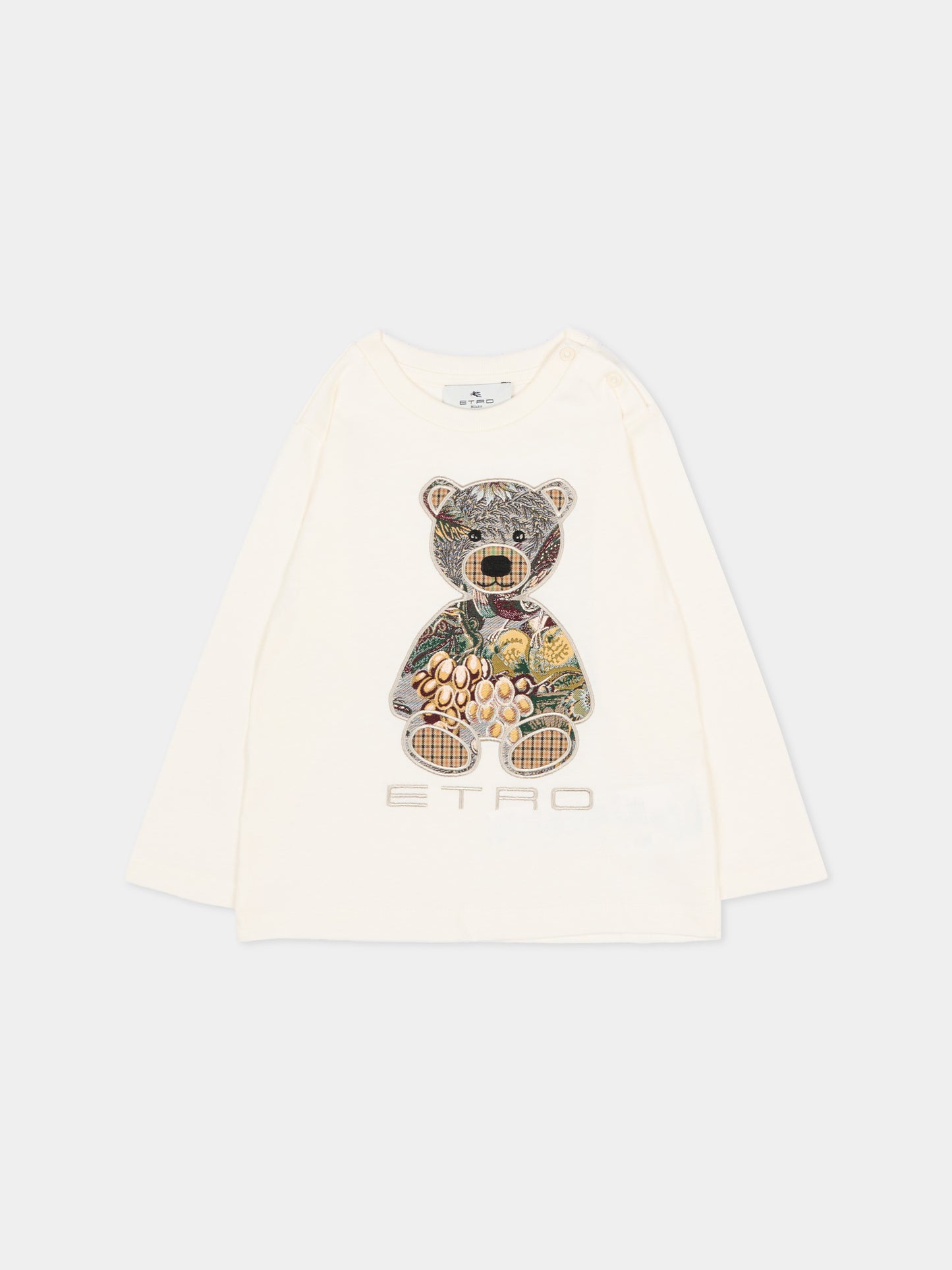 T-Shirt A Manica Lunga avorio per neonati con orsetto,Etro,GZ8520 Z3672 102